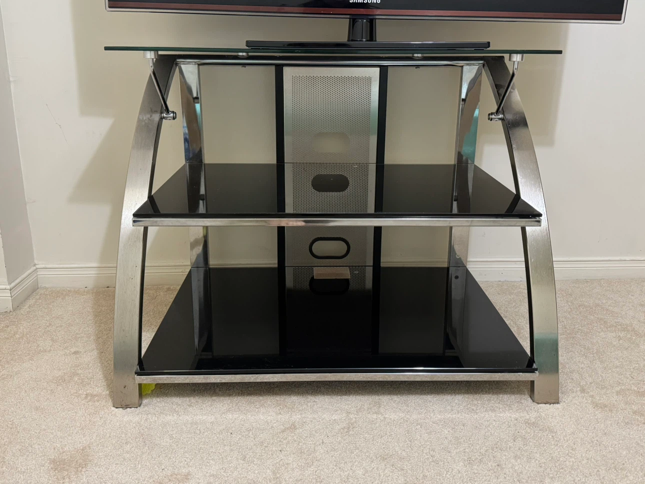 2-Tier Black Glass Entertainment Stand