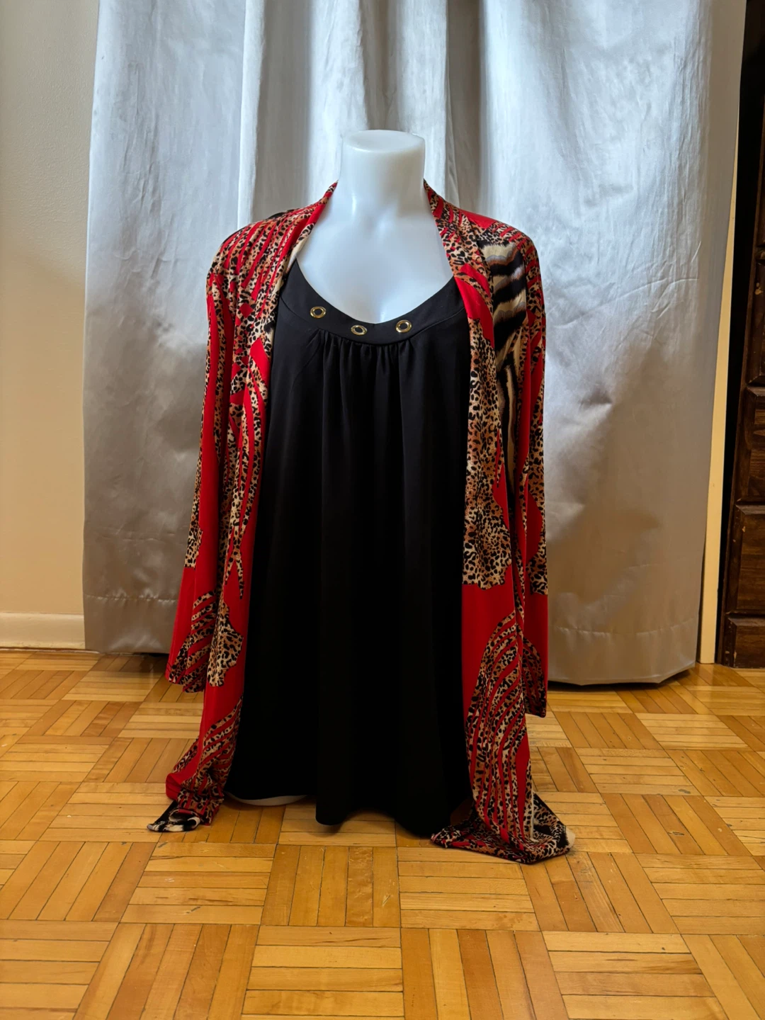 Women's Animal Print Kimono & Black Tank Top Set