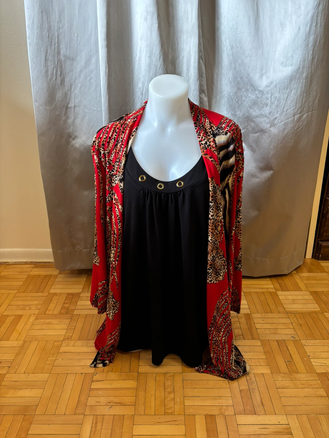 Women's Animal Print Kimono & Black Tank Top Set - photo 4
