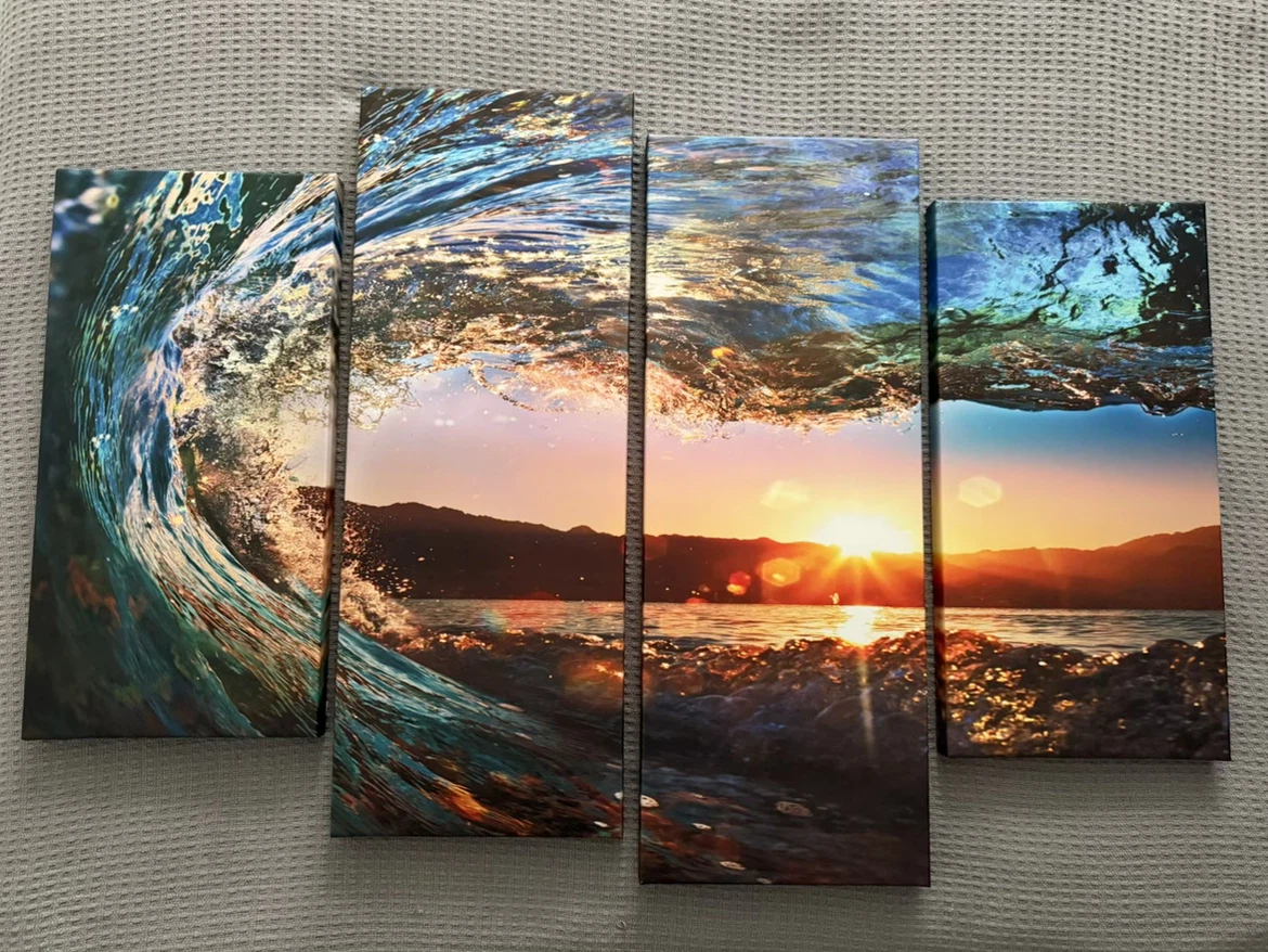 4-Piece Canvas Wall Art Set - Ocean Wave Sunset