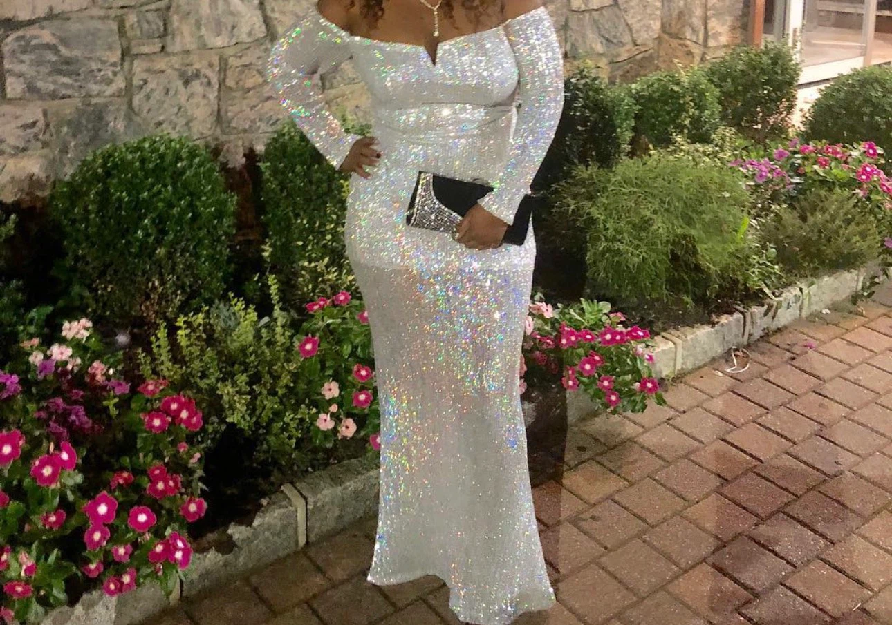 Sparkly Off-the-Shoulder Sequin Gown