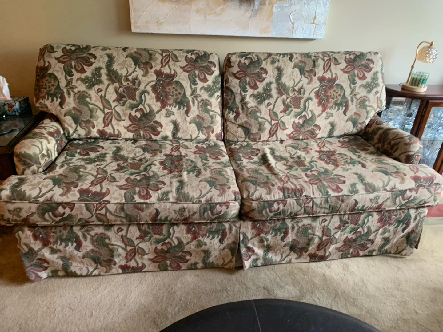 Floral Sofa and Green Armchair Set
