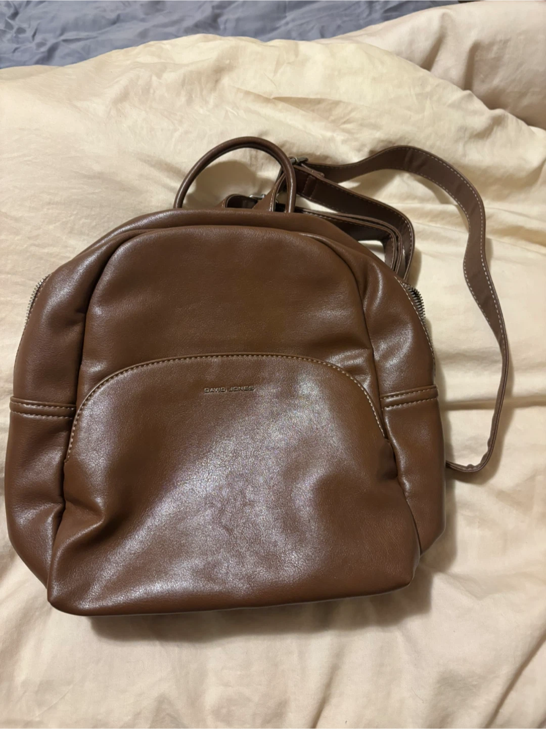 David Jones Brown Faux Leather Backpack