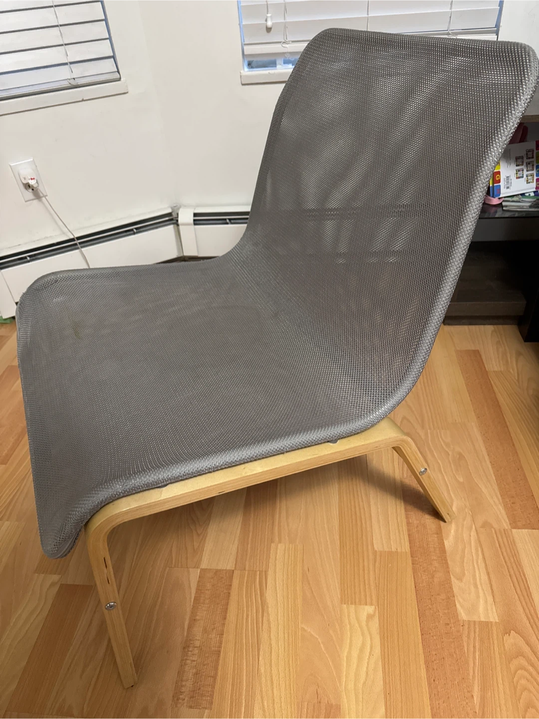 Grey Mesh Lounge Chair with Wood Frame