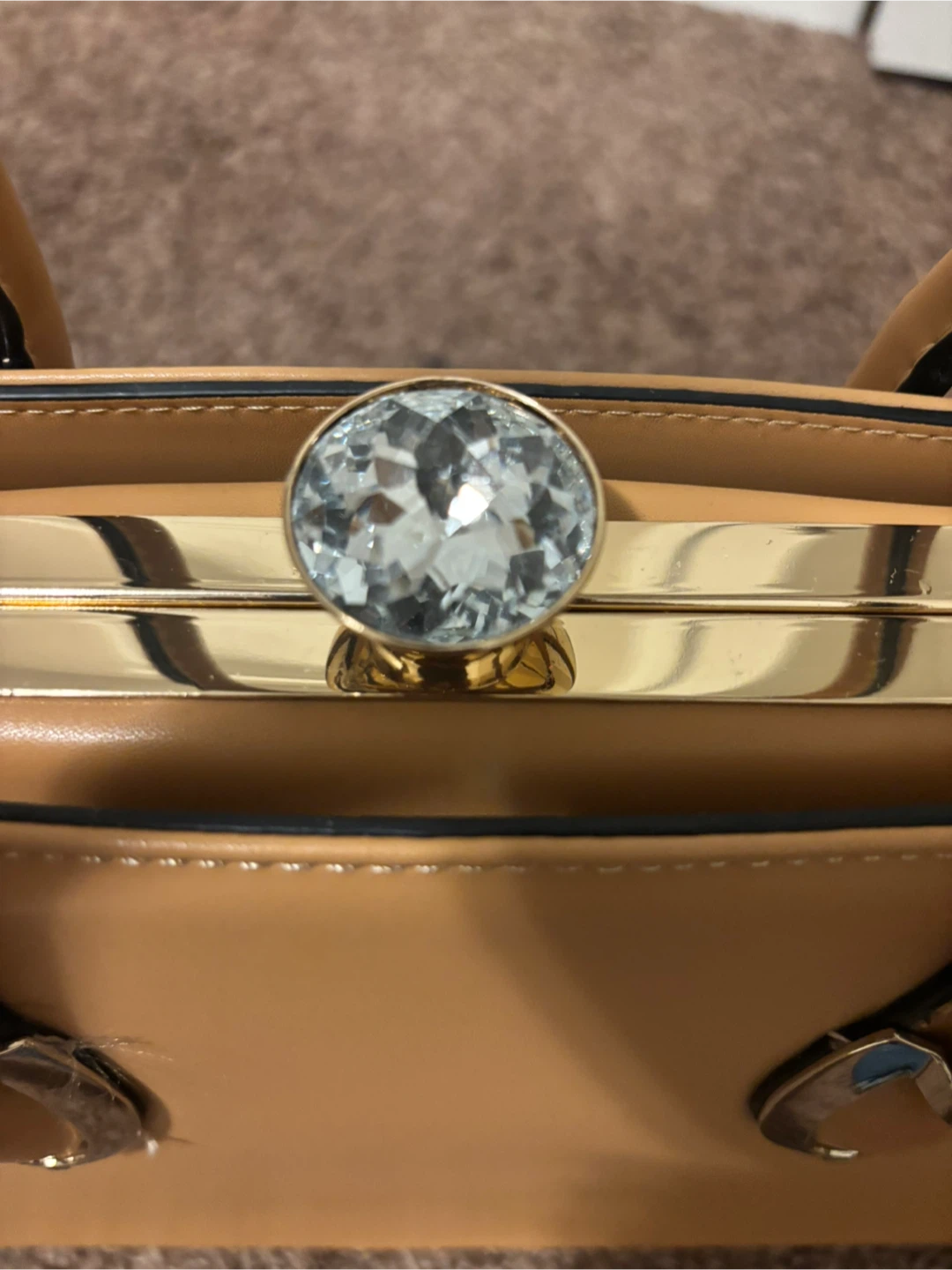Tan Satchel Handbag with Gem Clasp - photo 3