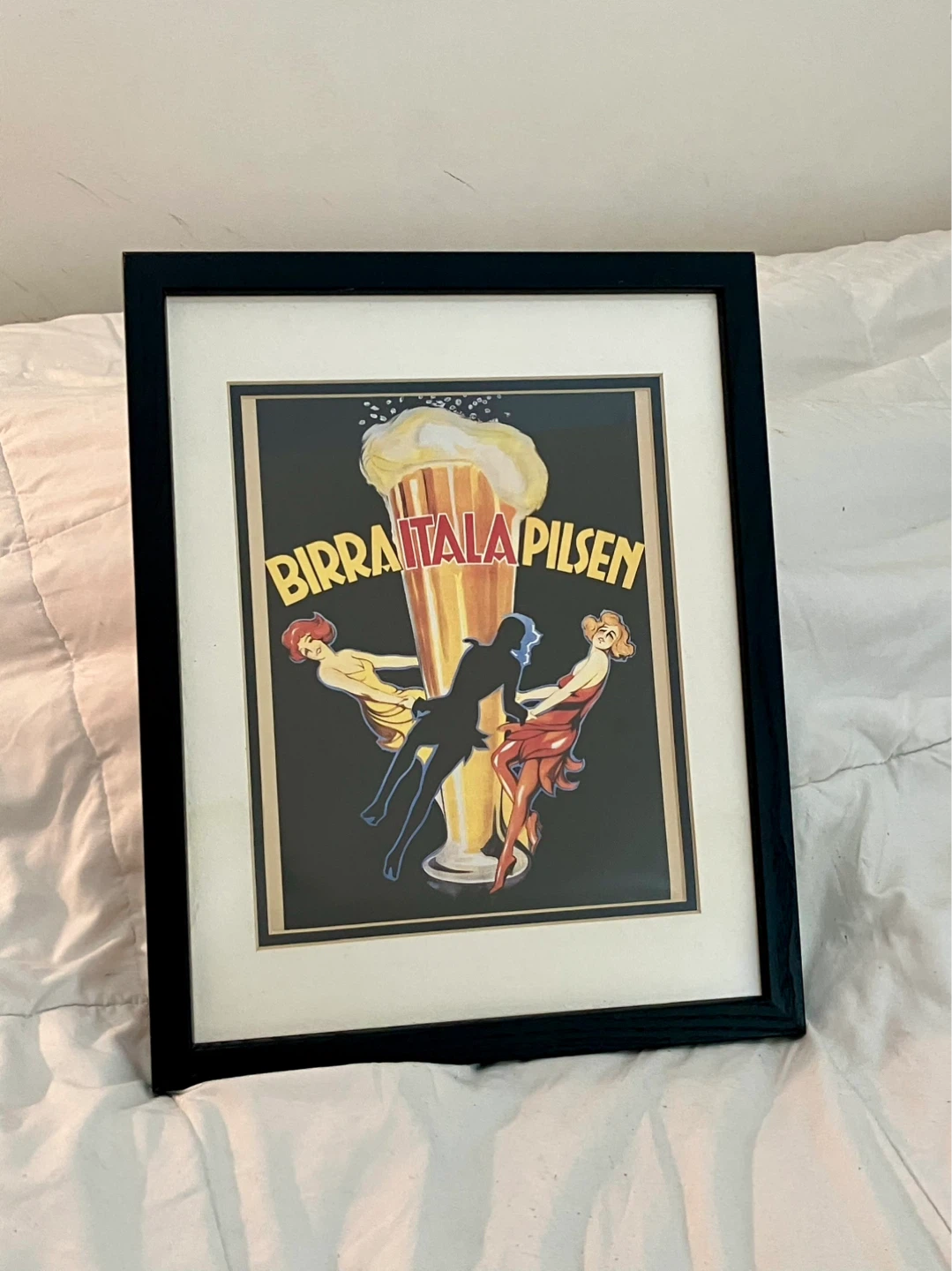 Vintage Framed And Matted Birra Itala Pilsen Ad - 15” x 12”