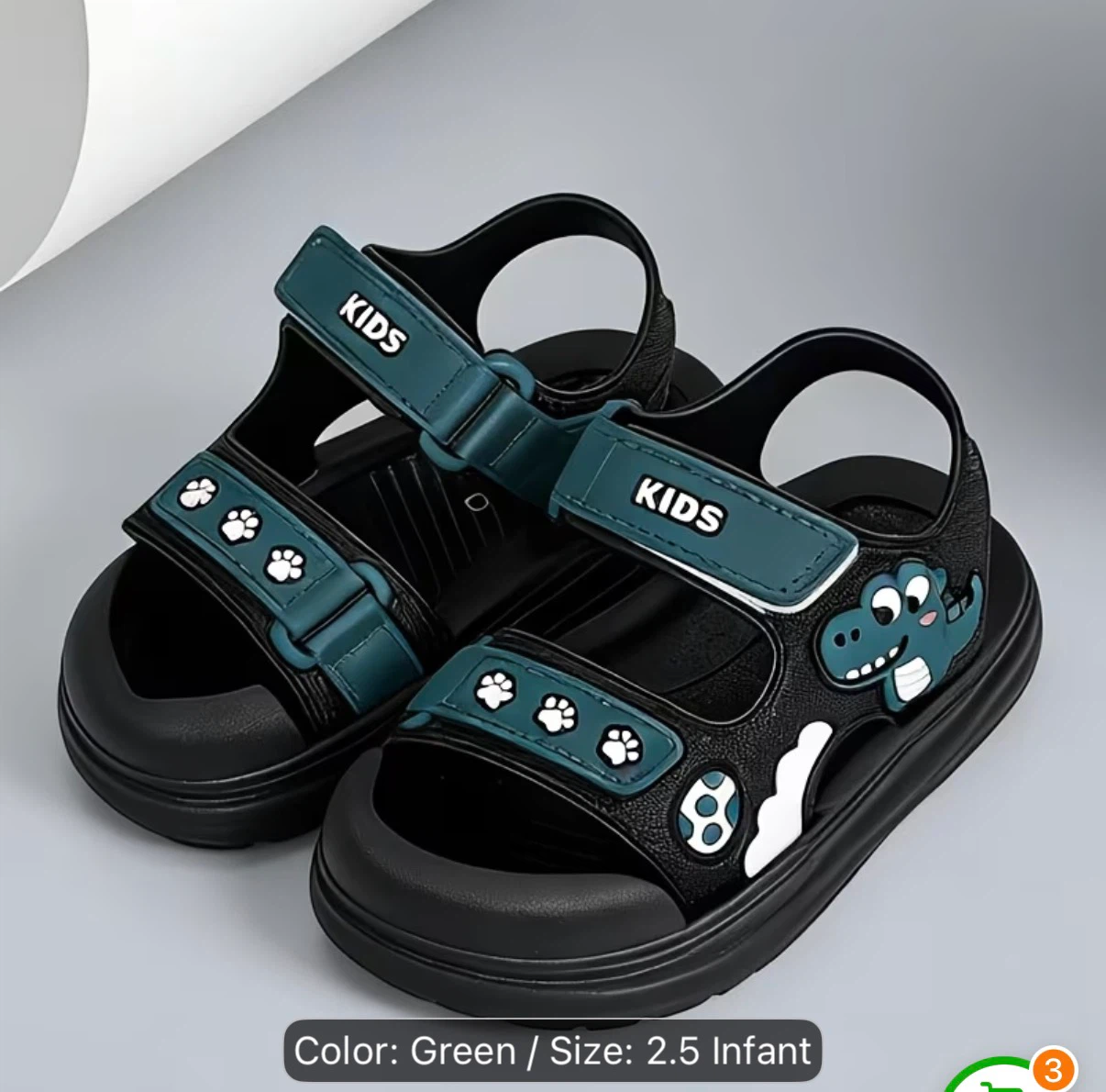 Kids Green Dinosaur Sandals Size 18 Infant