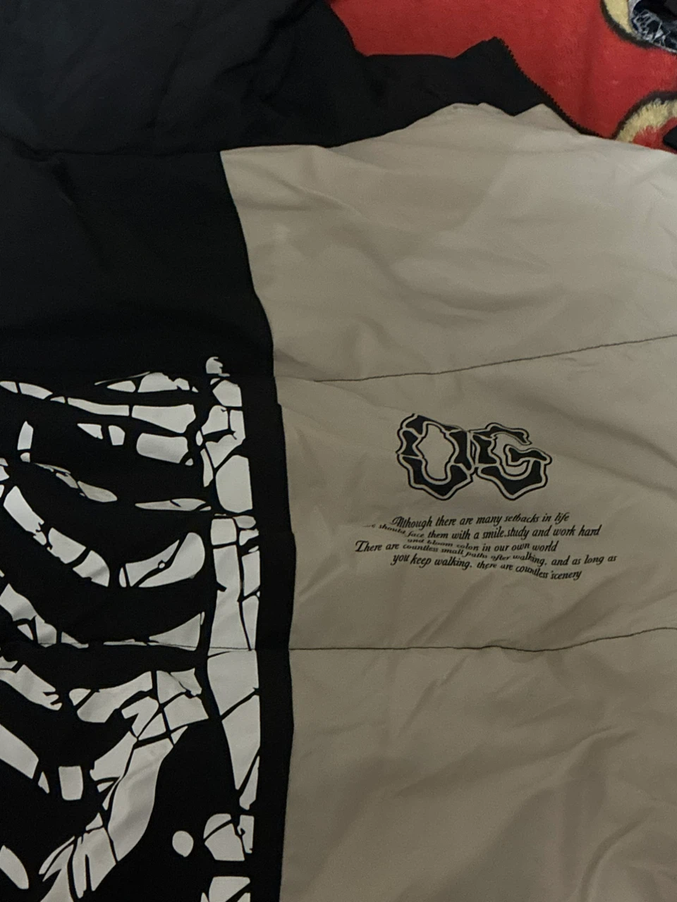 Puffer Jacket with Skeleton and Gothic Print