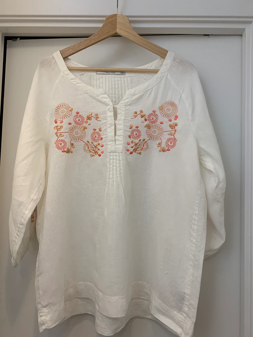 White Linen Tunic with Floral Embroidery