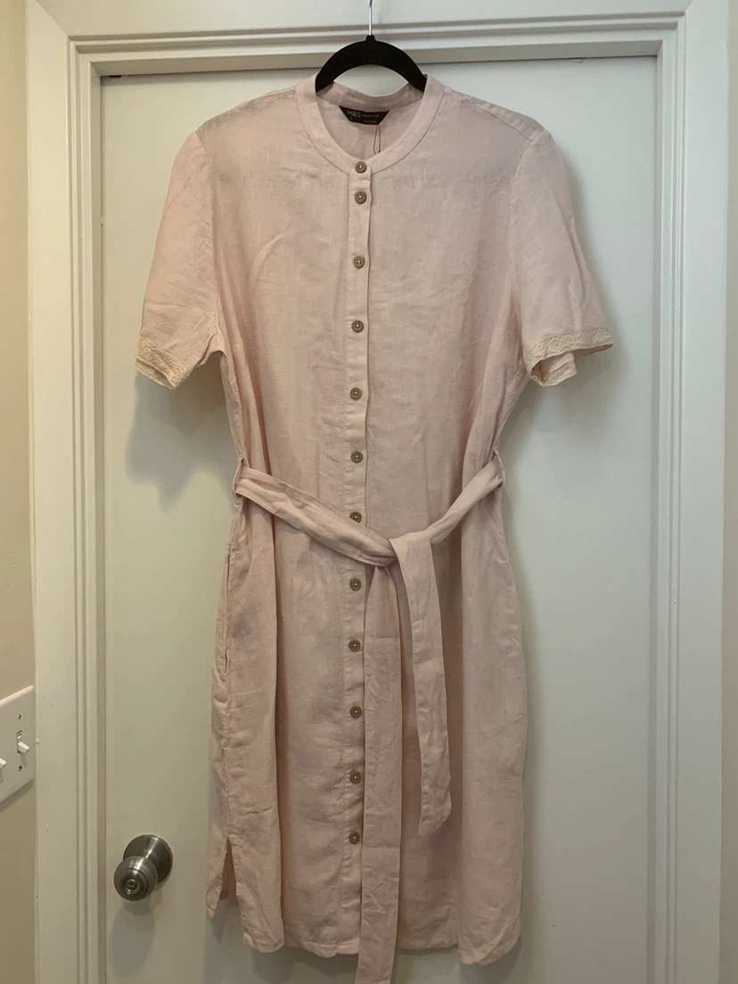 M&S Collection Pink Linen Blend Dress Size 14