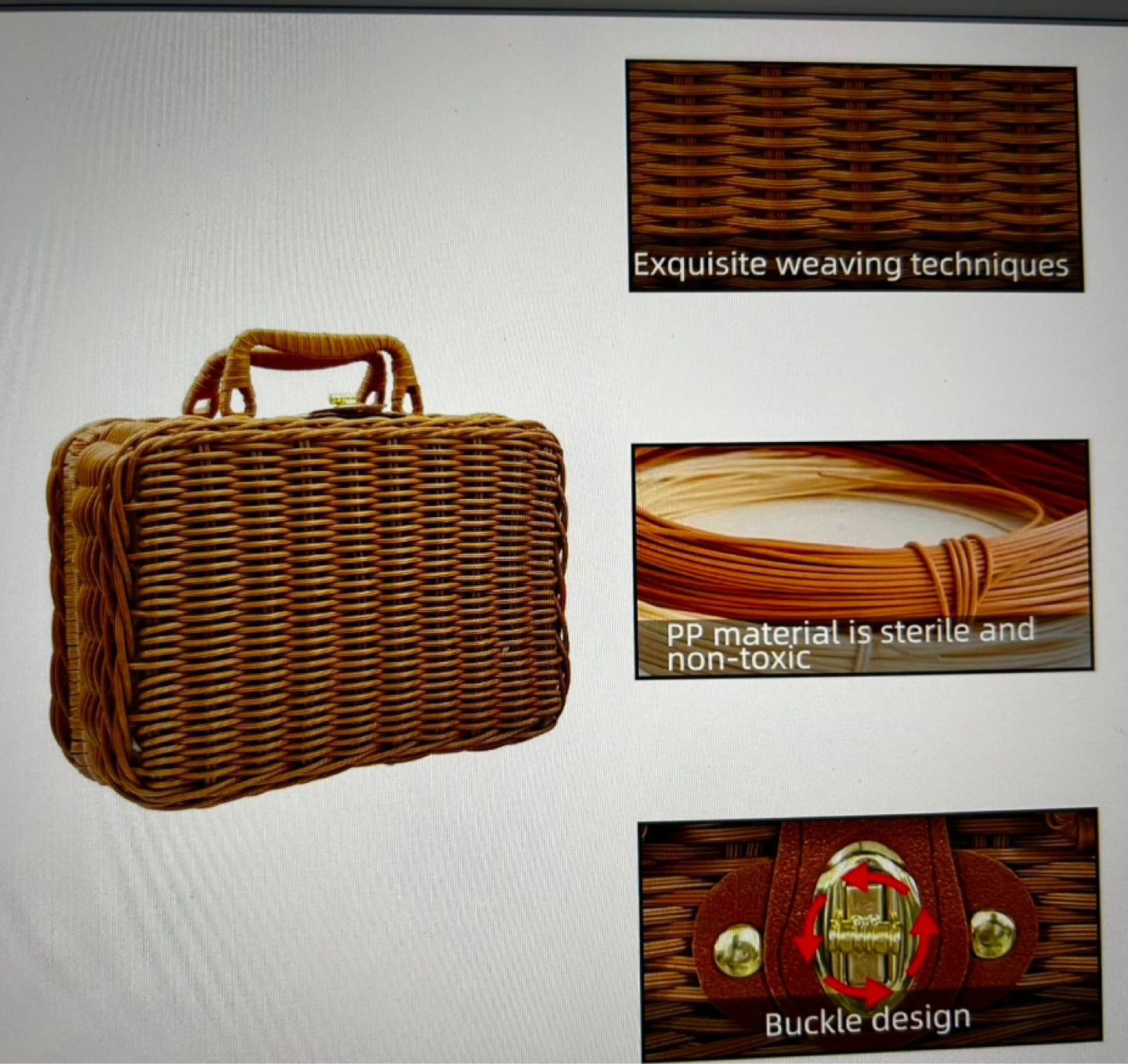 Brown Wicker Vanity Case with Buckle Closure - photo 4