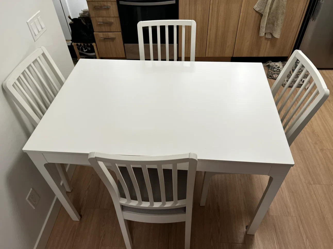 IKEA extendable white table and chairs