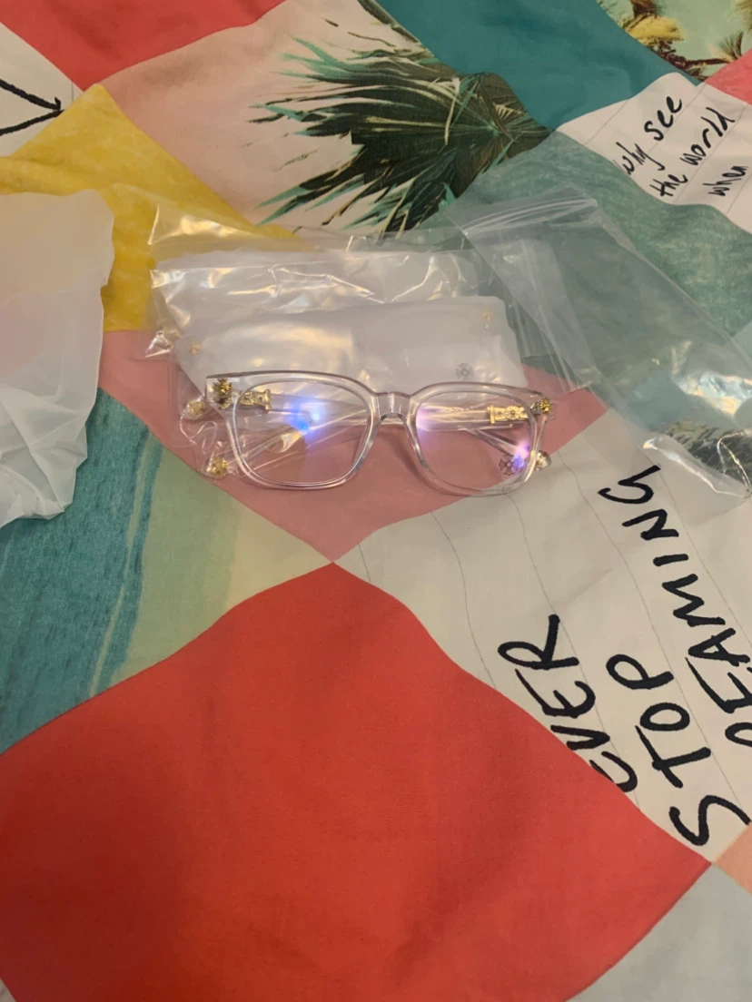 Clear Frame Glasses with Gold Accents