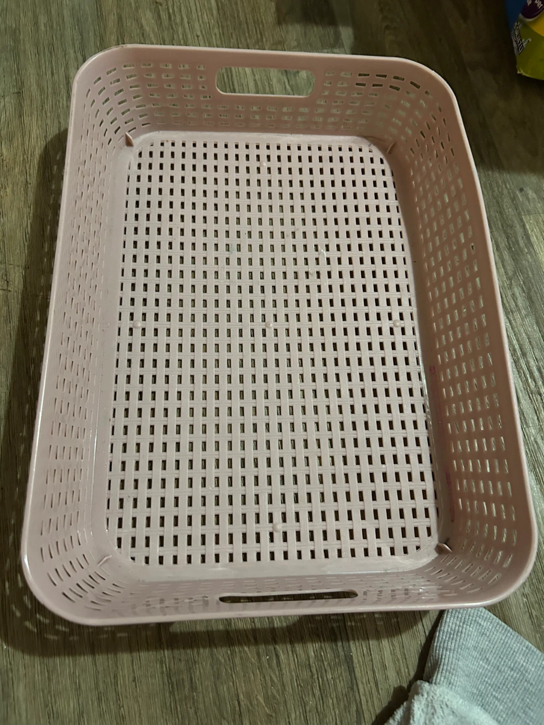 Pink Plastic Storage Tray with Handles