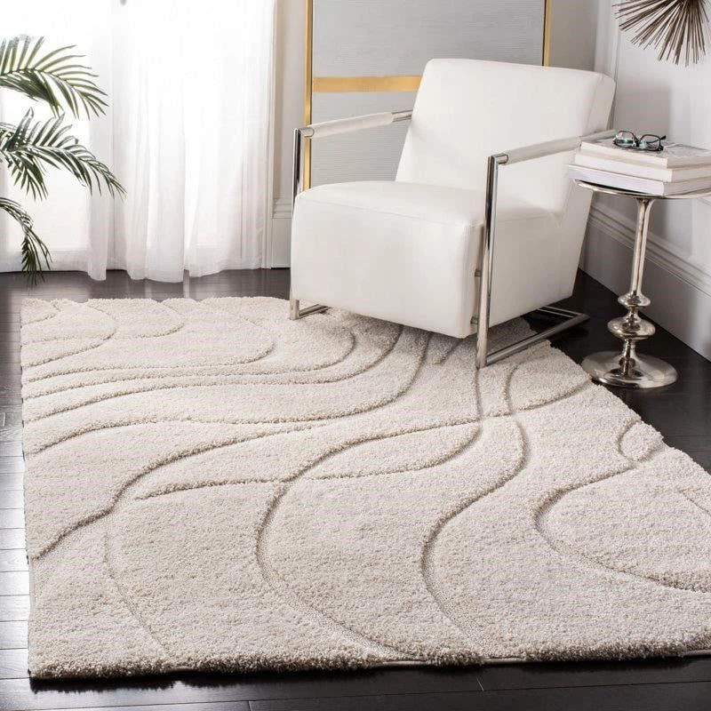 Cream Textured Wave Area Rug