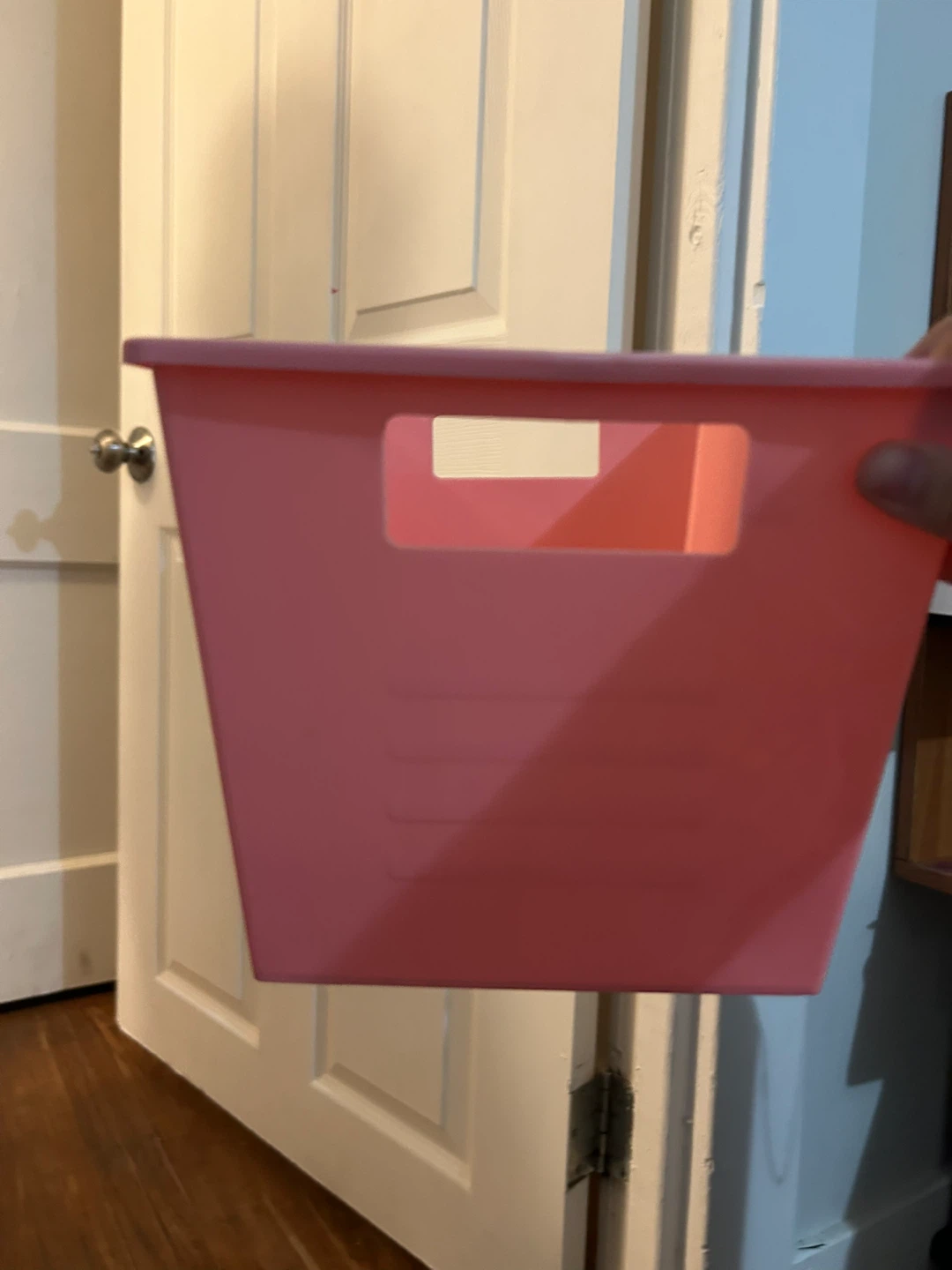 Pink Plastic Storage Bin with Handles