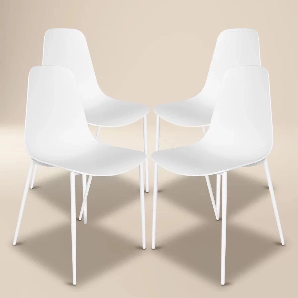 Set of 4 White Modern Dining Chairs