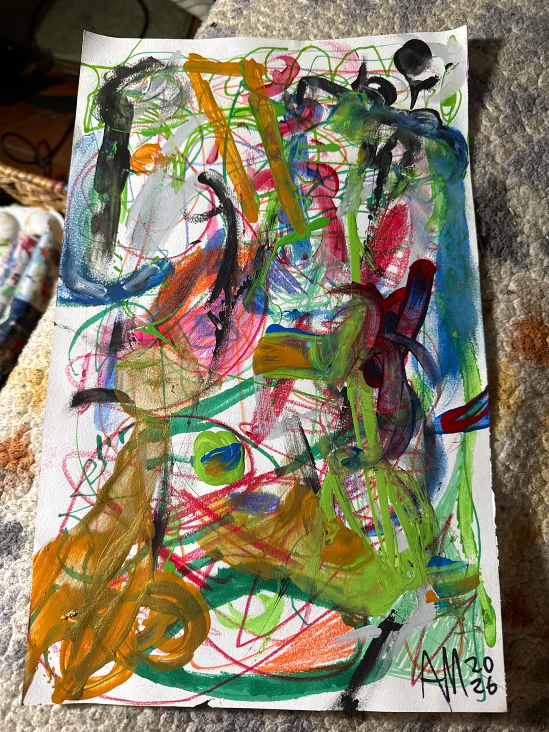 Abstract Art Painting Signed AM 2026