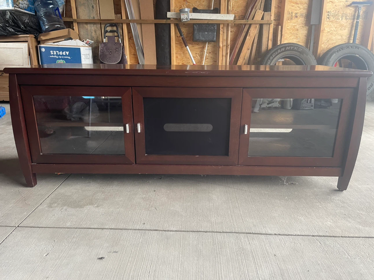 Dark Wood TV Stand with Glass Doors - photo 3