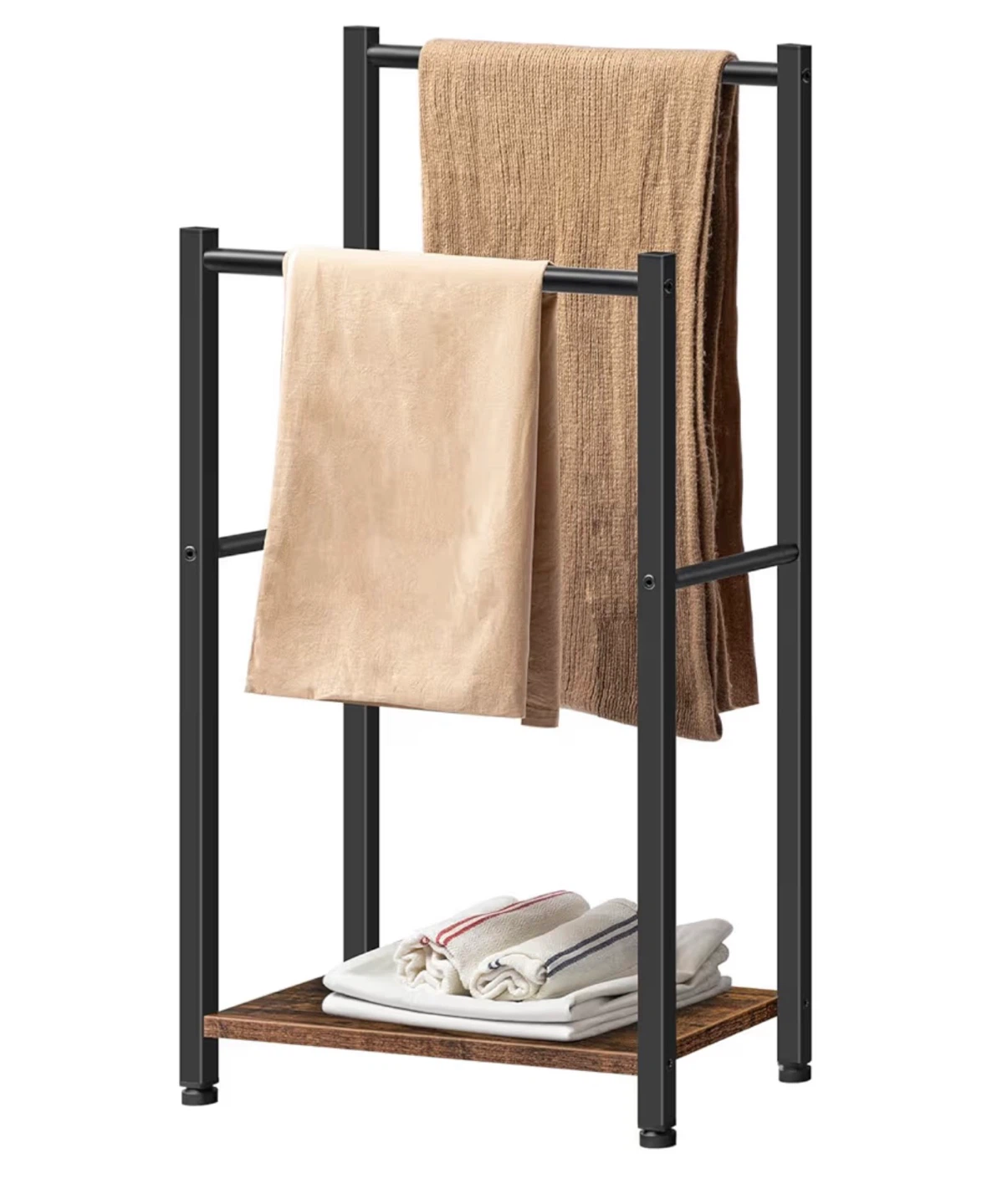 2-Tier Metal Towel Rack with Wood Shelf