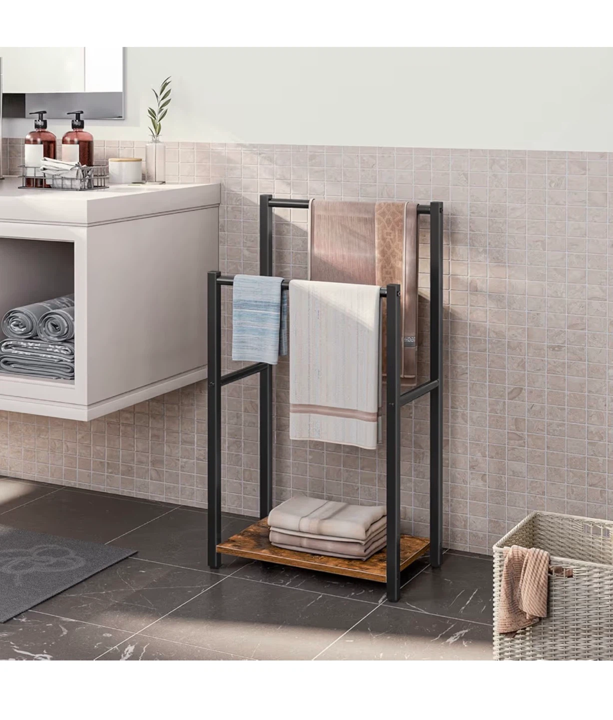 2-Tier Metal Towel Rack with Wood Shelf - photo 4