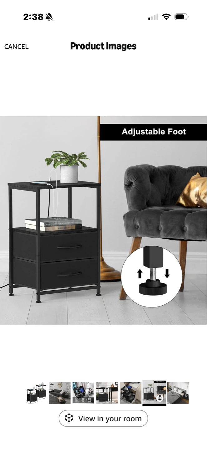 Black 2-Drawer Nightstand with USB Charging - photo 5