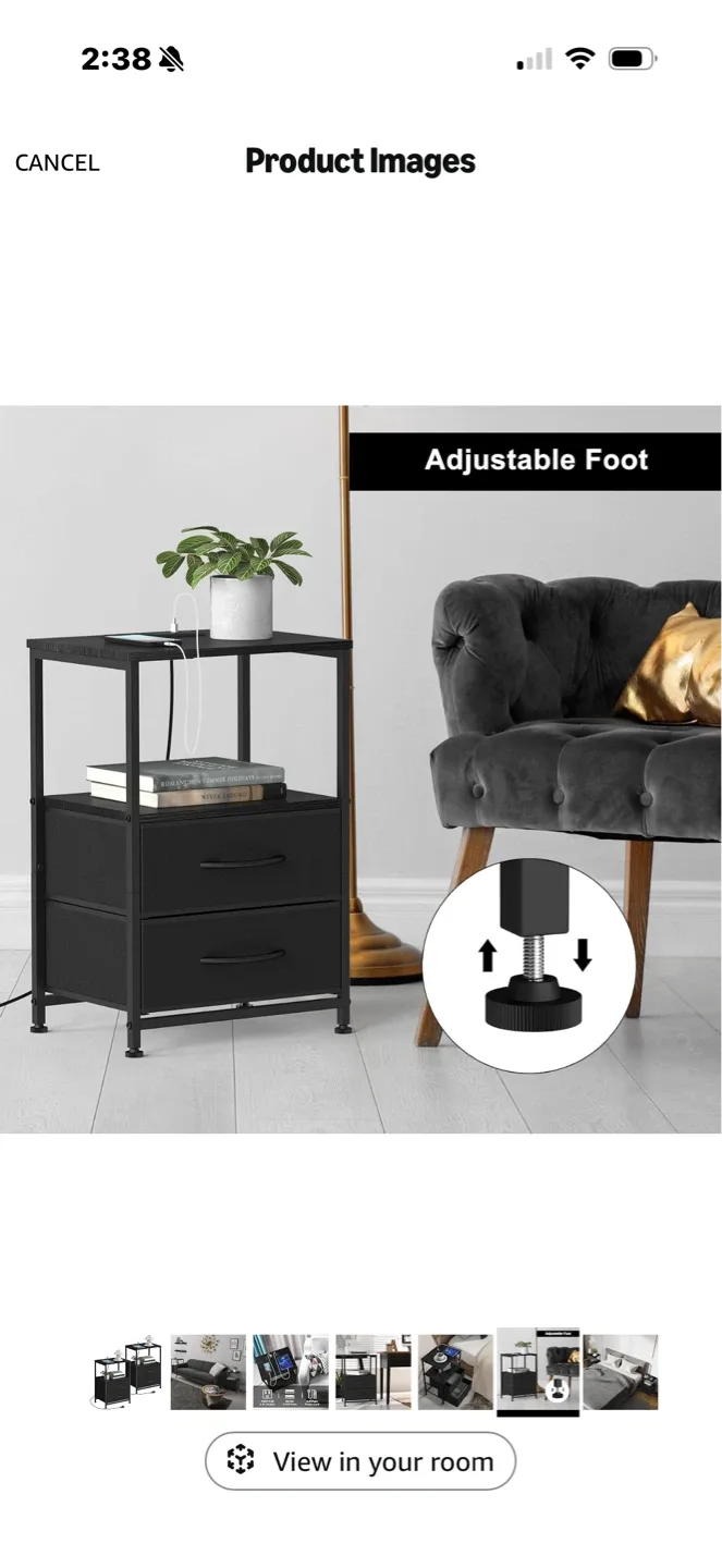 Black 2-Drawer Nightstand with USB Charging - photo 5