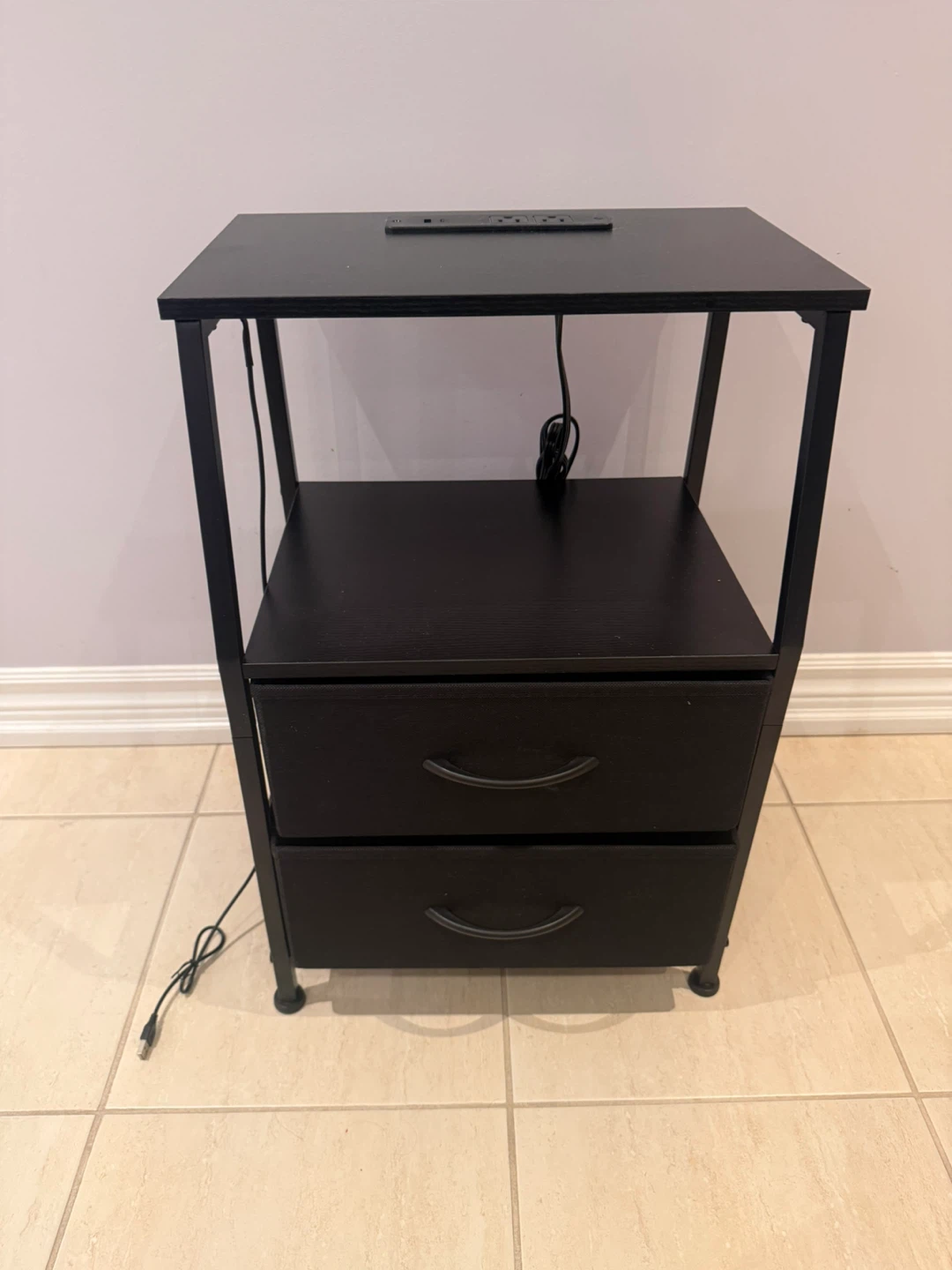 Black 2-Drawer Nightstand with USB Charging - photo 3