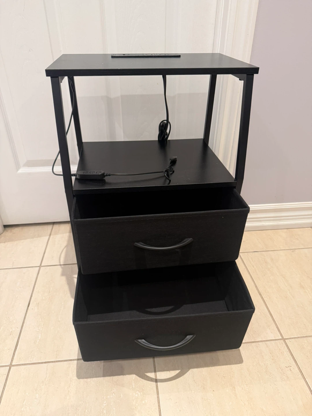 Black 2-Drawer Nightstand with USB Charging - photo 2