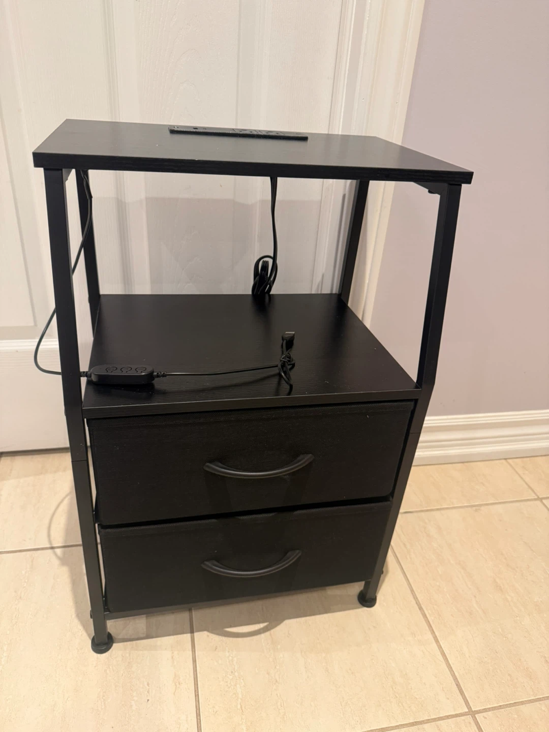 Black 2-Drawer Nightstand with USB Charging