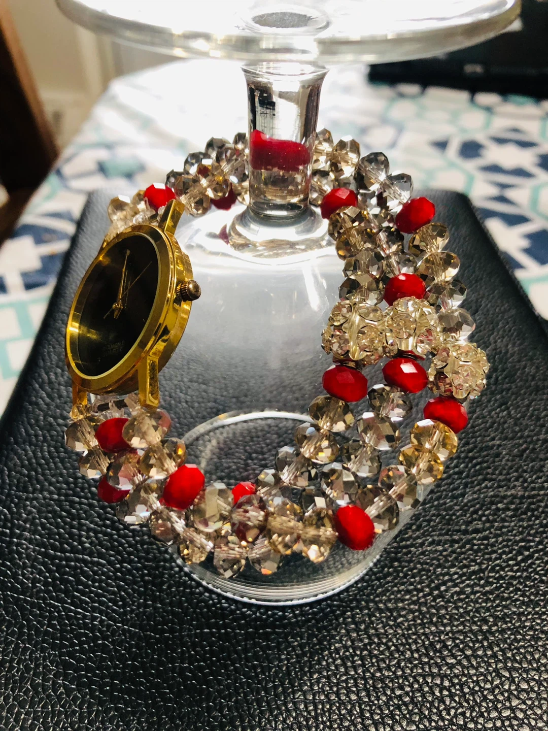 Gold-tone Beaded Bracelet Watch