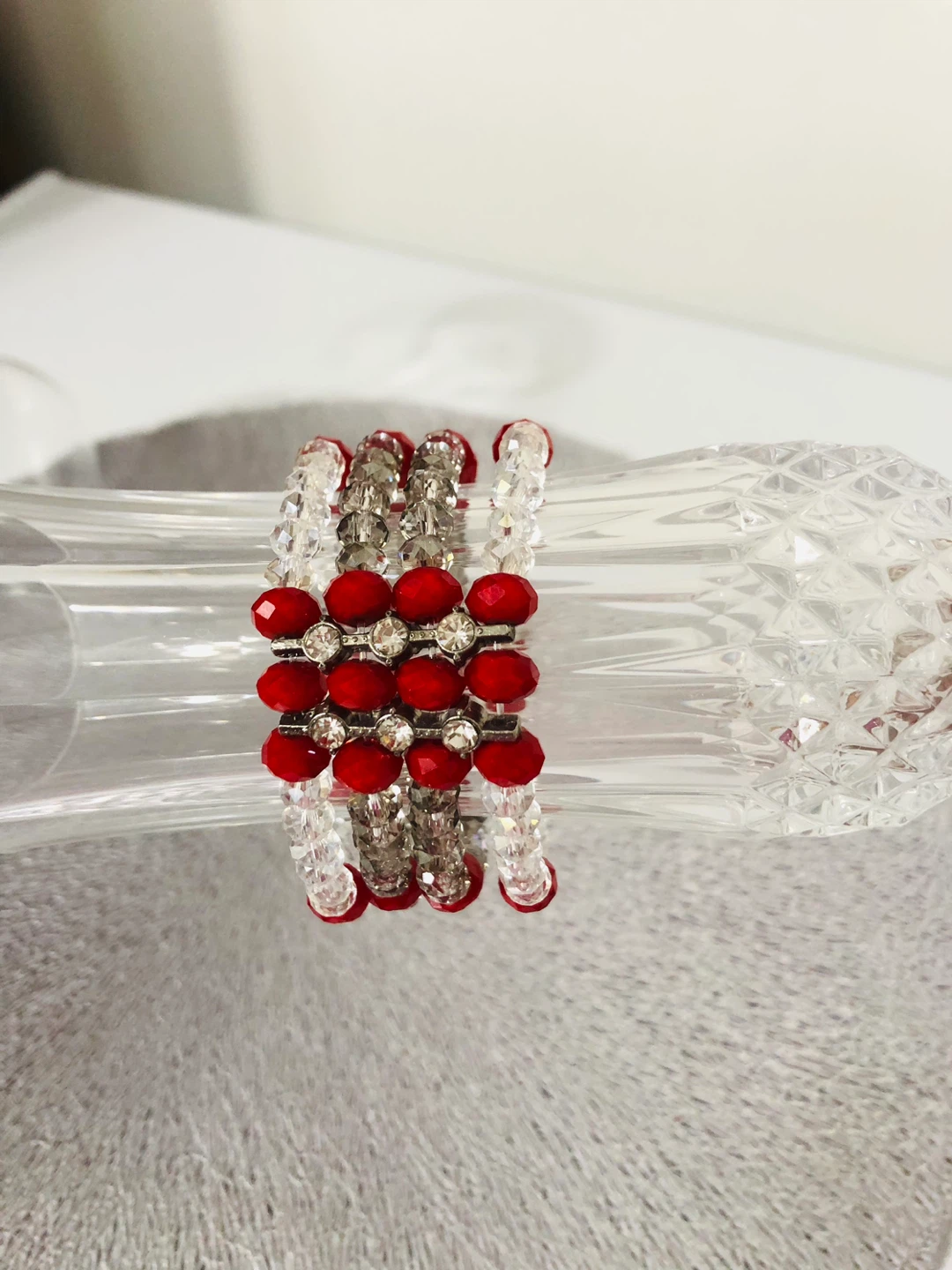 Red and Clear Beaded Jewelry Set with Earrings - photo 2