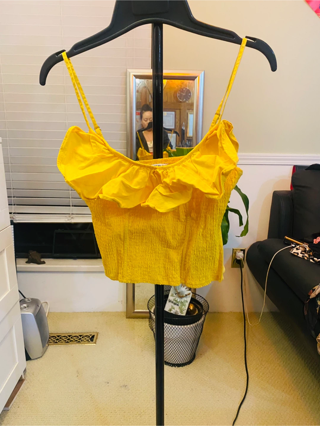 Yellow Smocked Ruffle Crop Top