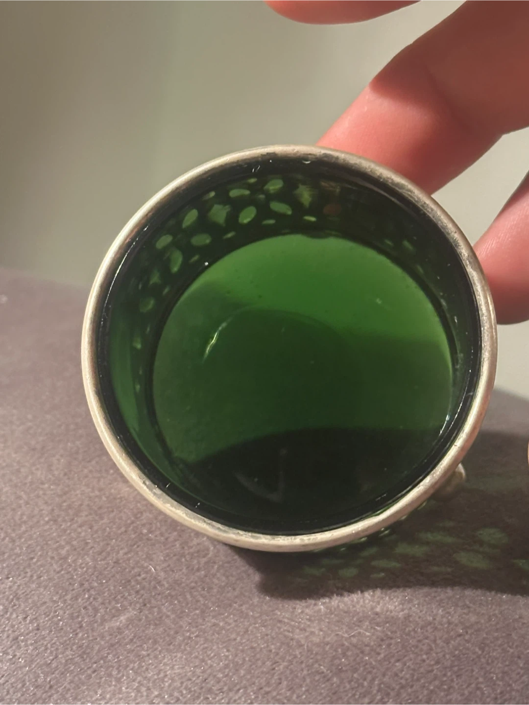 Sterling Silver Pierced Condiment Set Rare Emerald Green Glass - photo 4