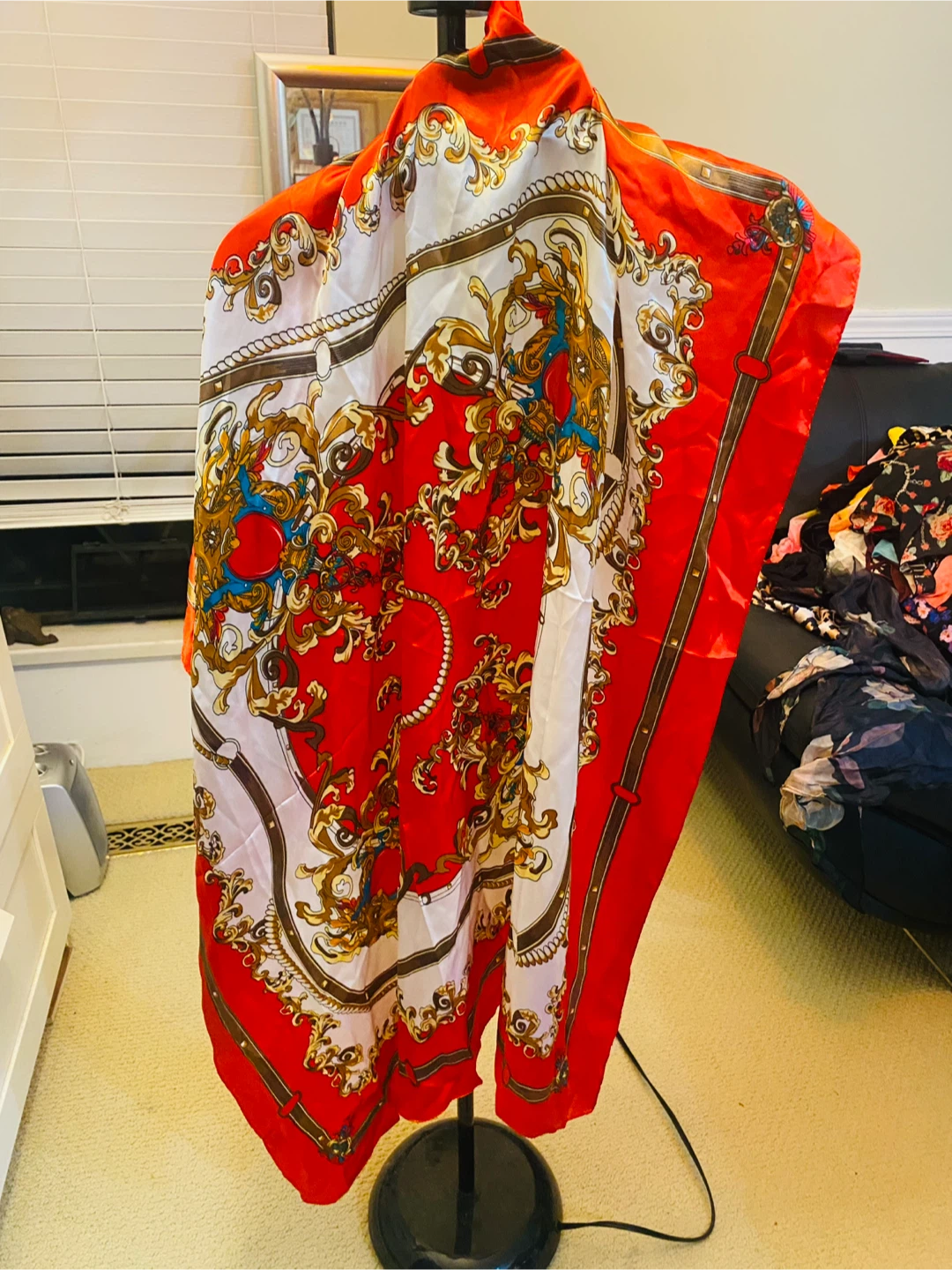 Red and White Silk Scarf