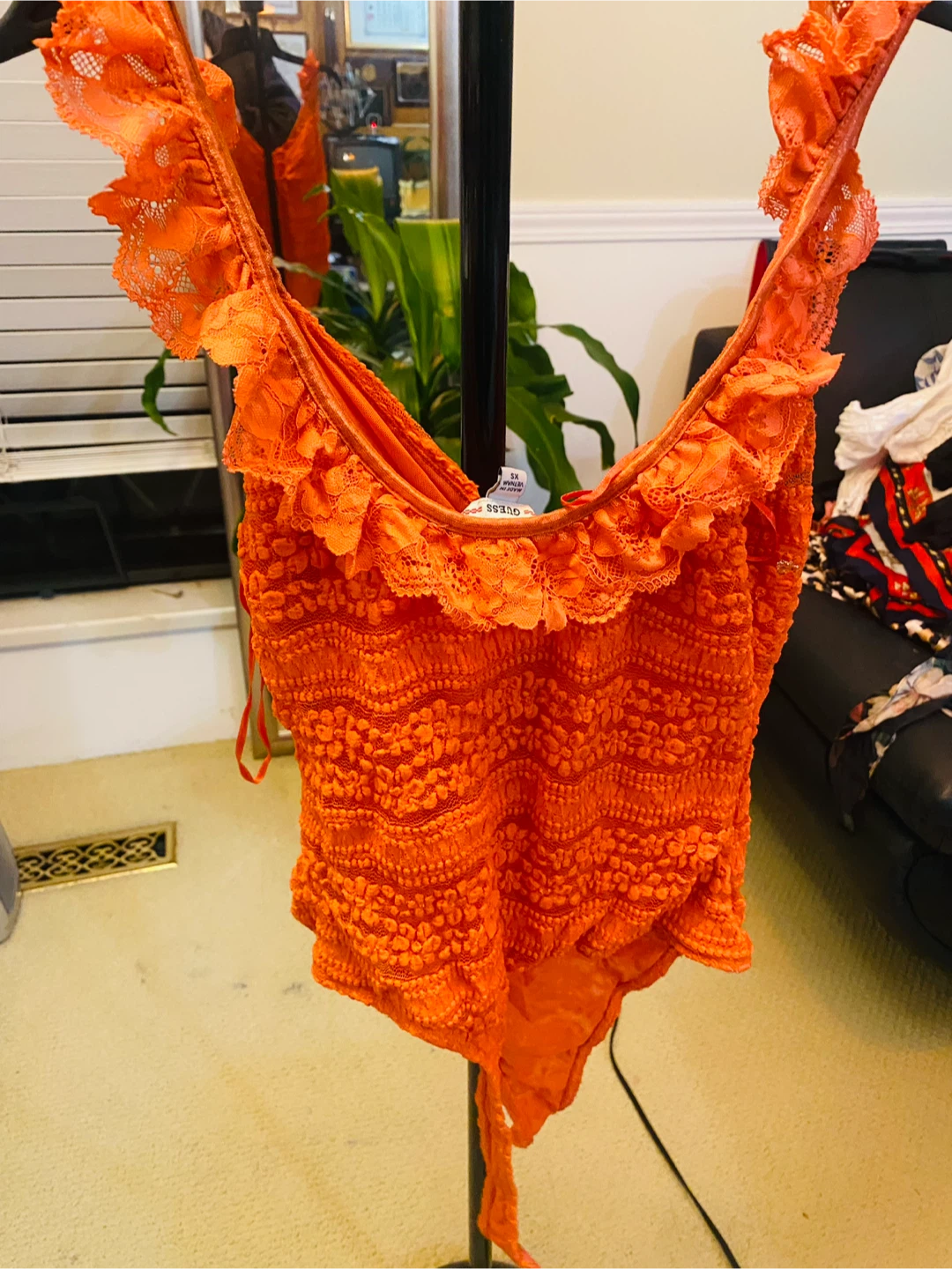 Guess Orange Lace Trim Bodysuit