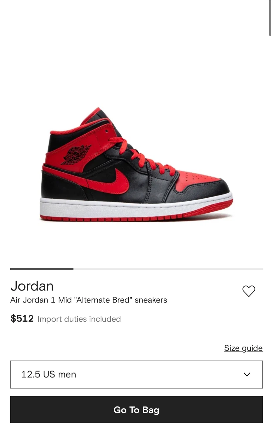 Nike Air Jordan 1 Mid "Alternate Bred" Sneakers US 12 - photo 4