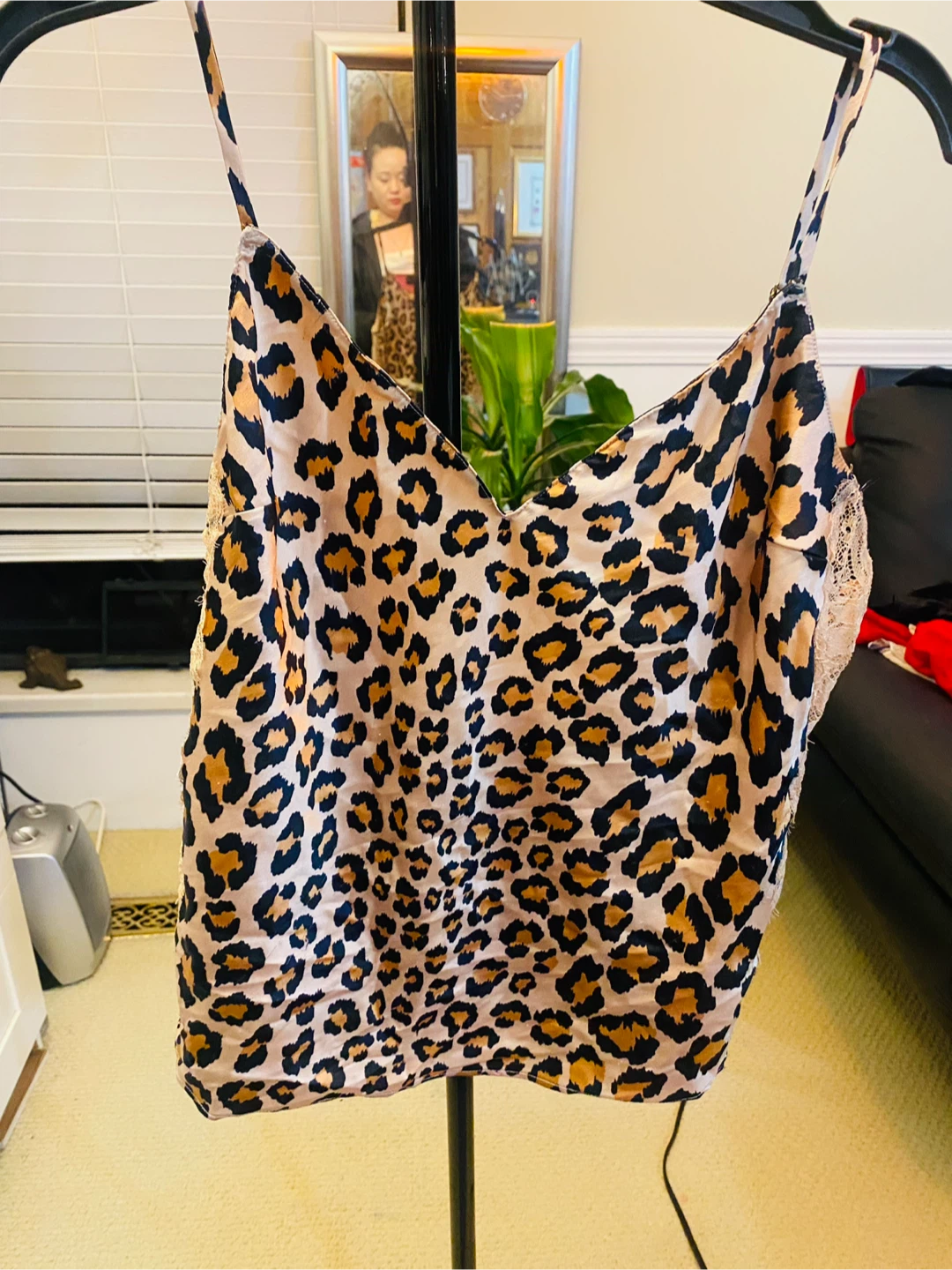 Leopard Print Cami Top with Lace Trim
