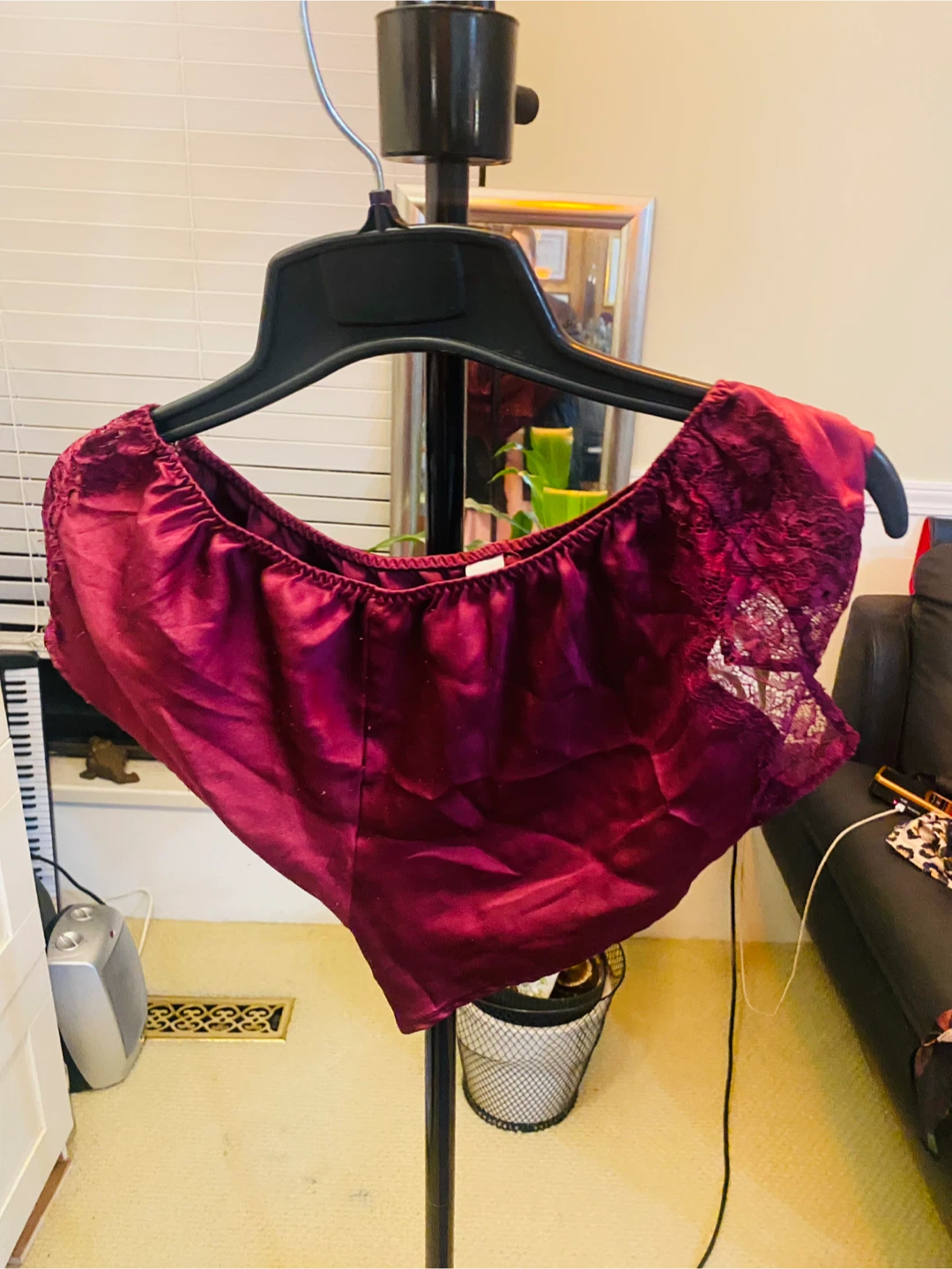 Plum Satin Lace Camisole and Shorts Set - photo 2
