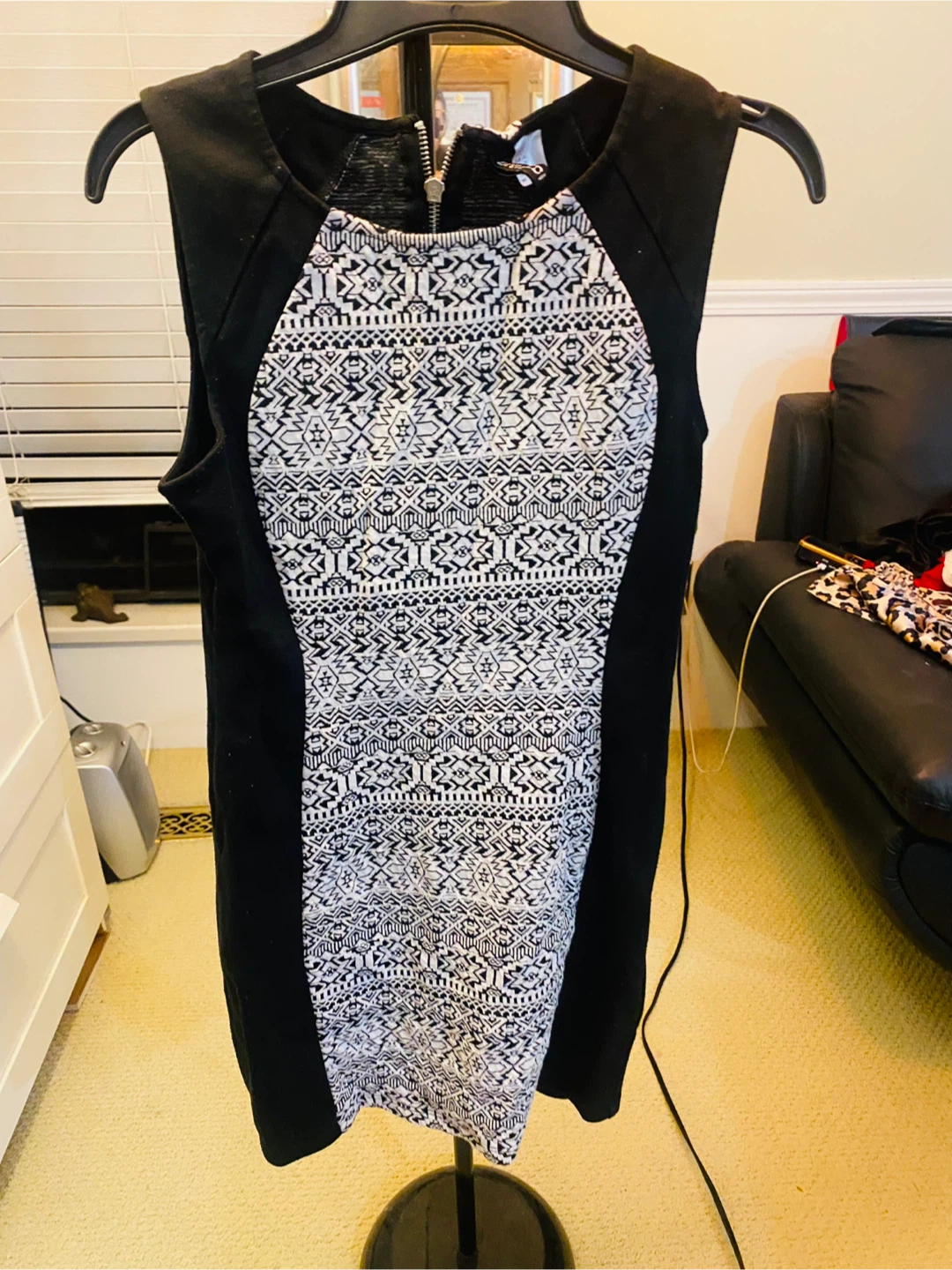 Black and White Patterned Sleeveless Dress