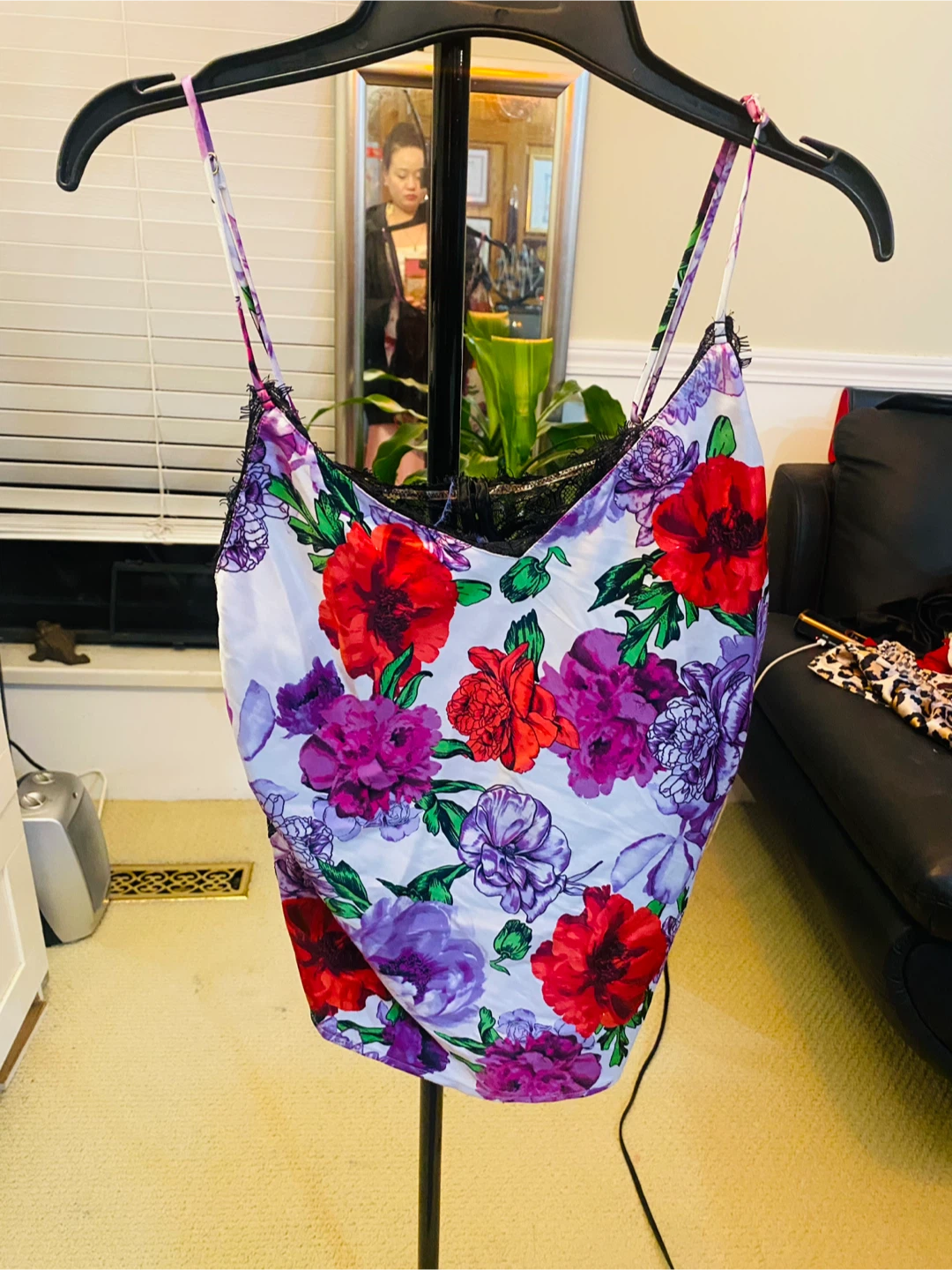 Floral Cami Top with Lace Trim