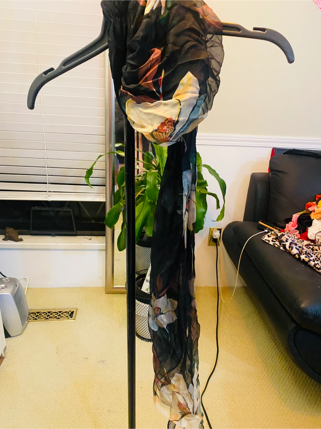 Black Floral Print Scarf
