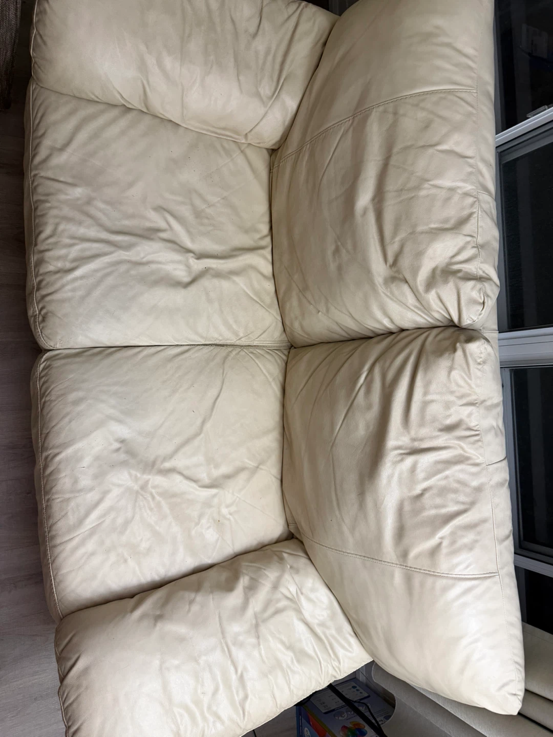 Cream Leather Loveseat Sofa