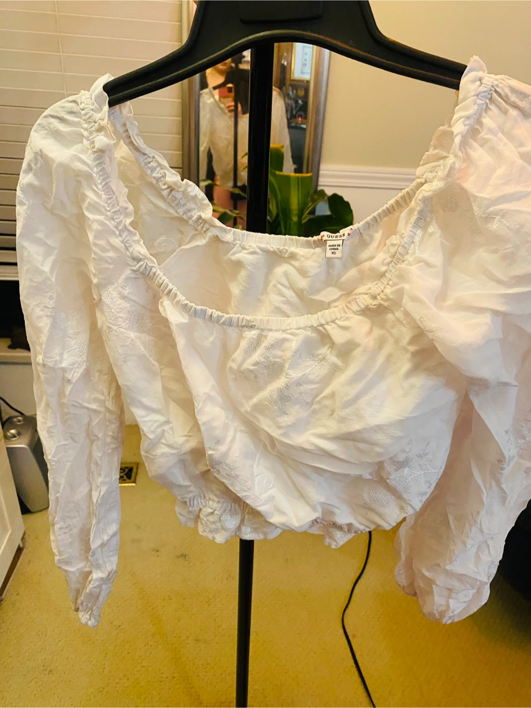 White GUESS Off-the-Shoulder Crop Top
