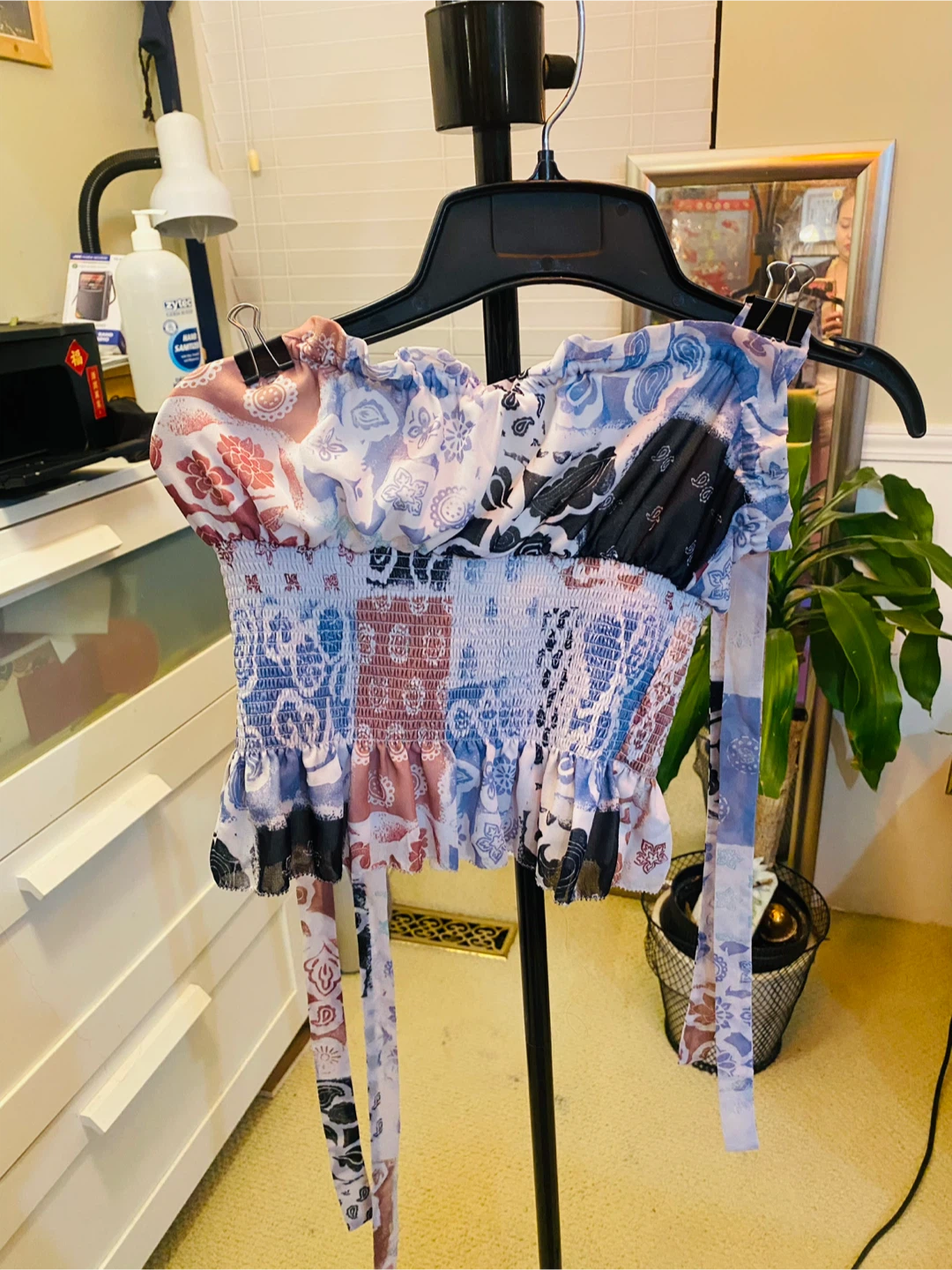 Patchwork Smocked Crop Top