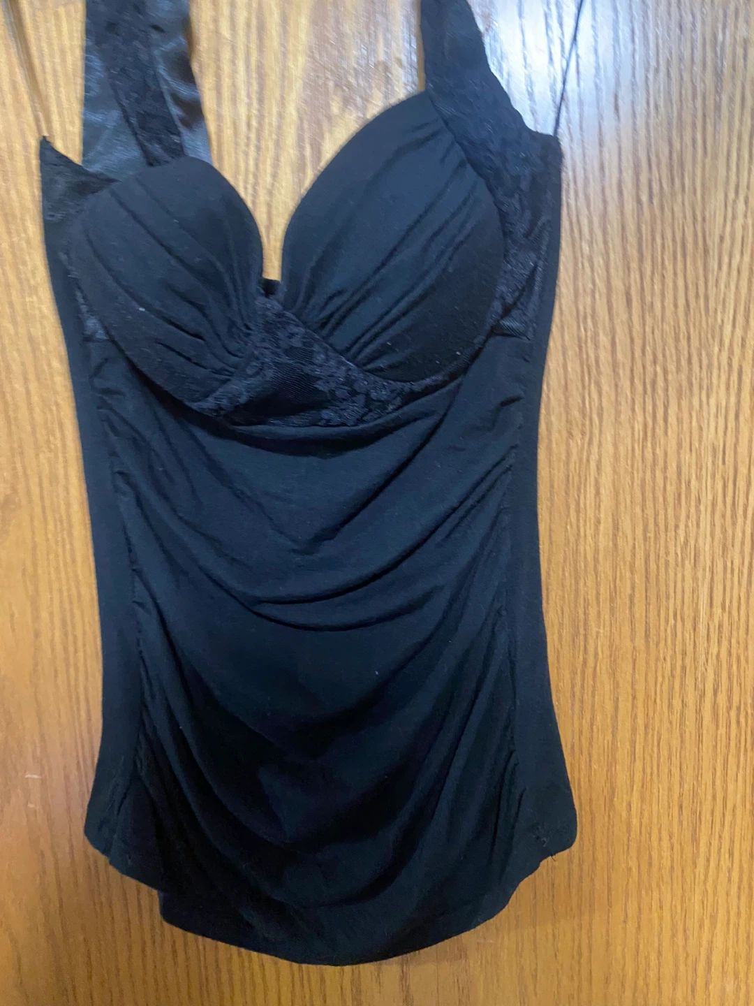 Black Ruched Halter Top with satin like neck tie - photo 2
