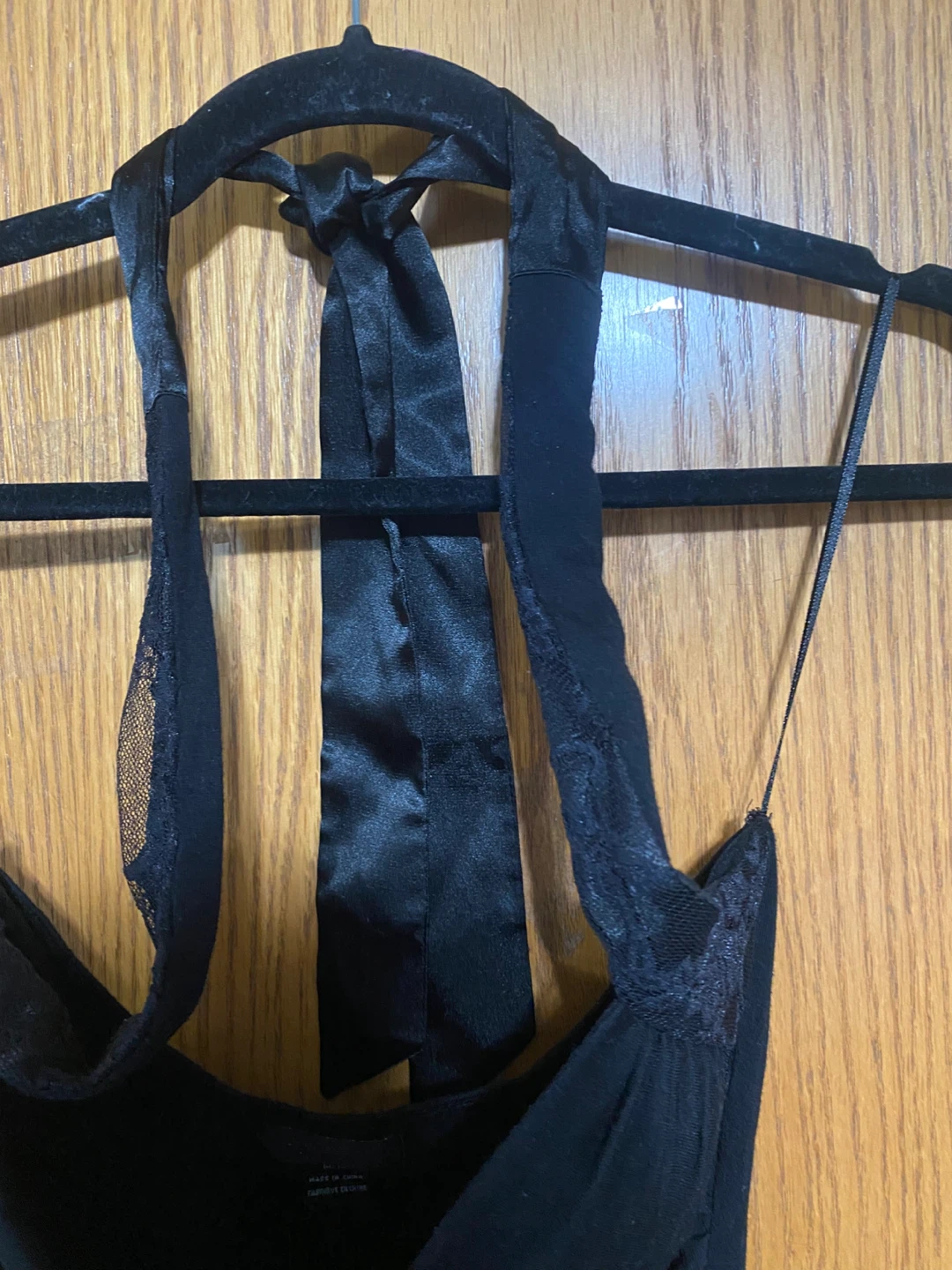 Black Ruched Halter Top with satin like neck tie - photo 3