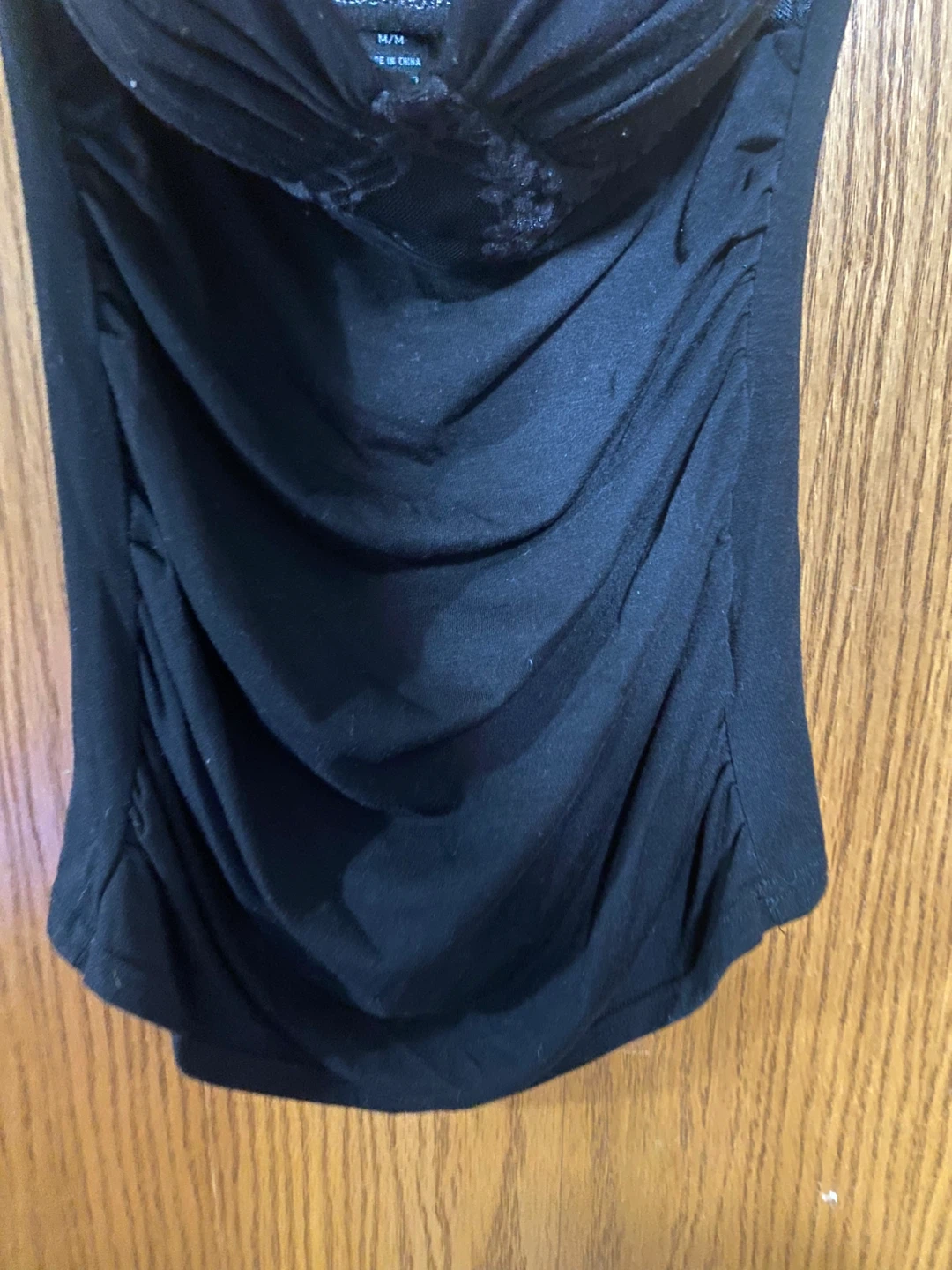 Black Ruched Halter Top with satin like neck tie - photo 4
