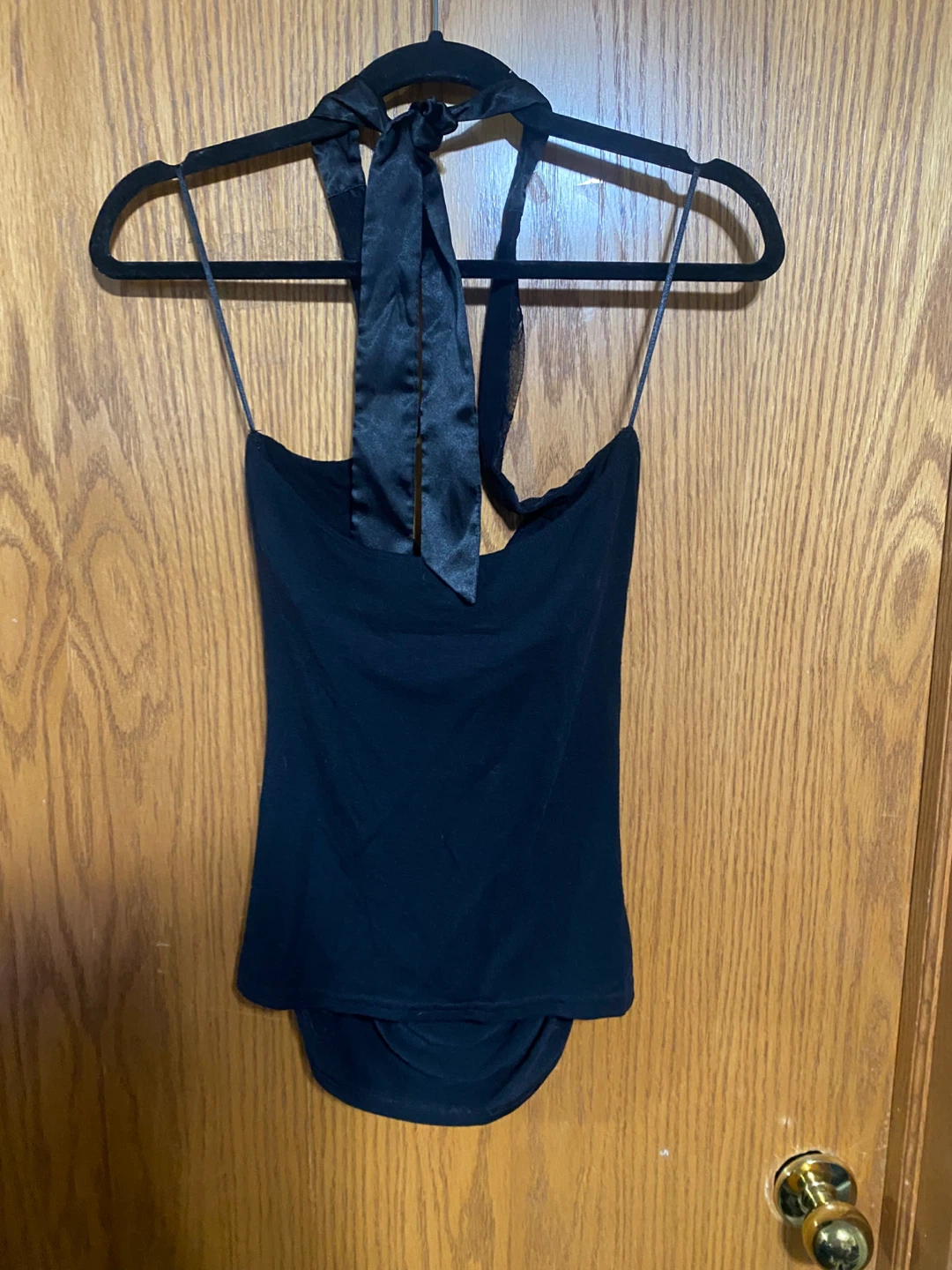 Black Ruched Halter Top with satin like neck tie - photo 5