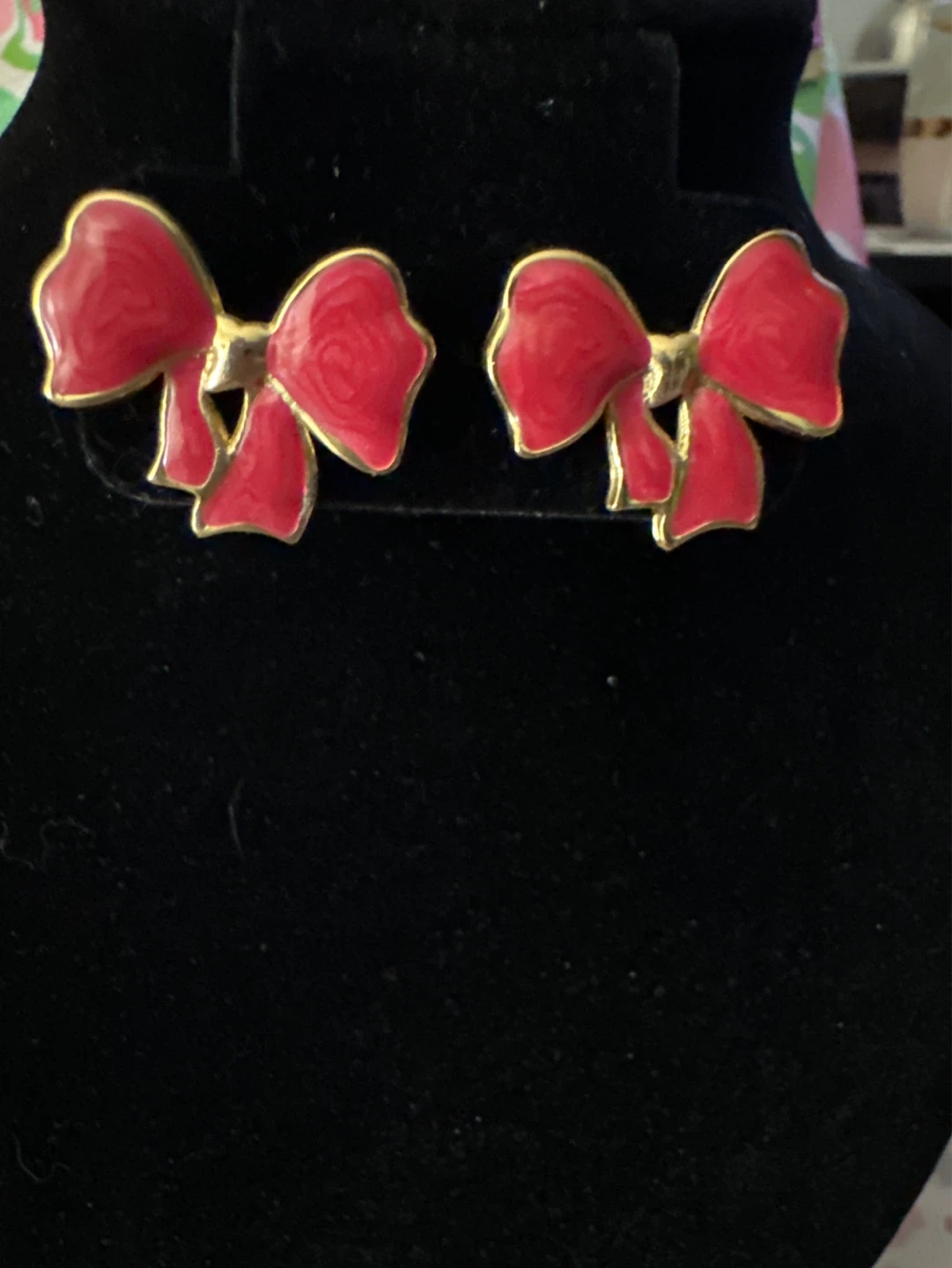 Red Bow Sterling silverEarrings with Gold Trim